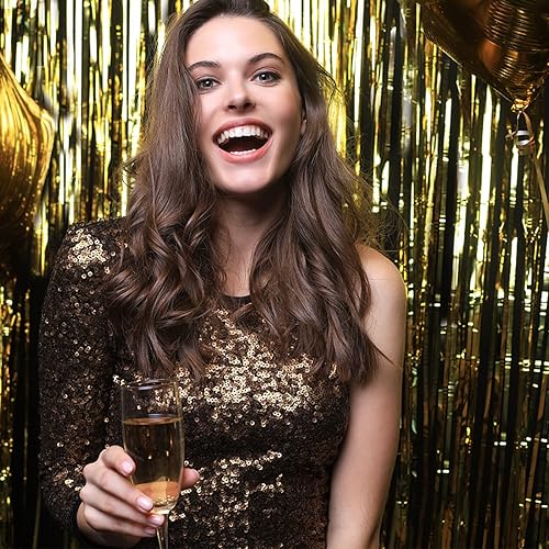 Miniatura 4 de Paquete de 5 cortinas de tiras metálicasoropel, accesorios para cumpleaños, boda, compromiso, baby shower, despedida de soltera, Navidad,