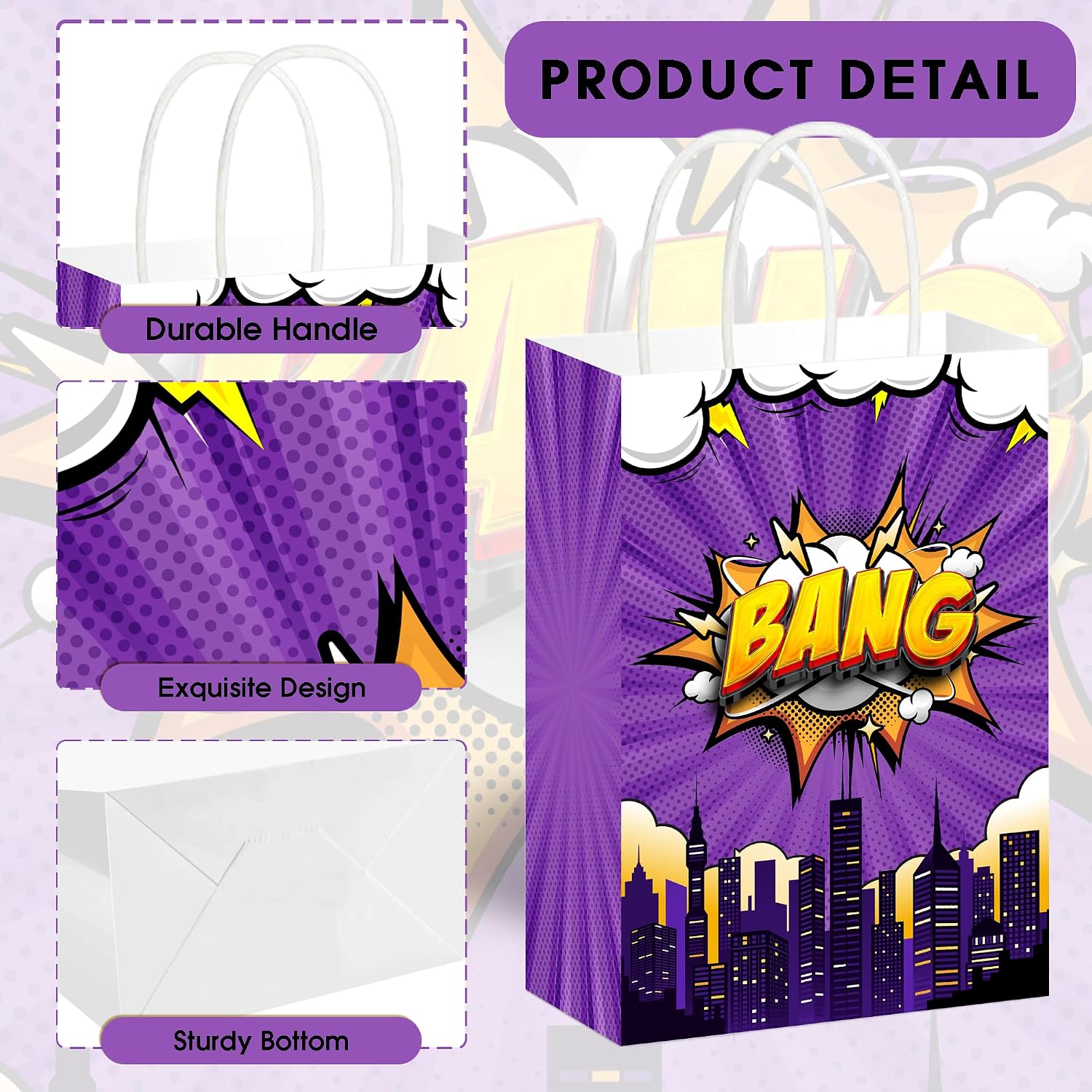 BATYONGOGA 24PCS Hero Goodie Bag with Handles, 6 Comic Styles image 4
