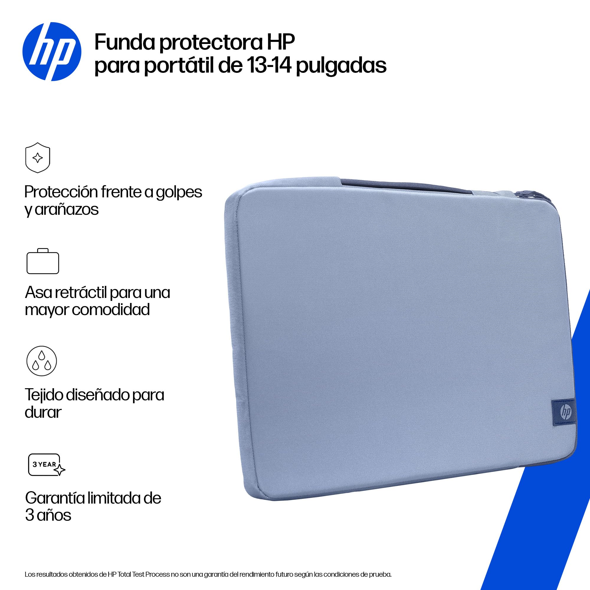 HP Funda Protectora para Portátil 13-14 Pulgadas, Acolchada Antigolpes, Resistente al Agua 600D, con Asa Retráctil y Bolsillo para Accesorios, Compatible con Laptop hasta 14", Color Azul Claro