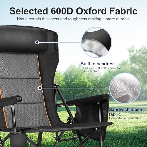Miniatura 6 de LET'S CAMP Sillas de campamento de gran tamaño de 29.52 pulgadas, respaldo alto, silla de césped resistente, soporta 500 libras, silla plegable