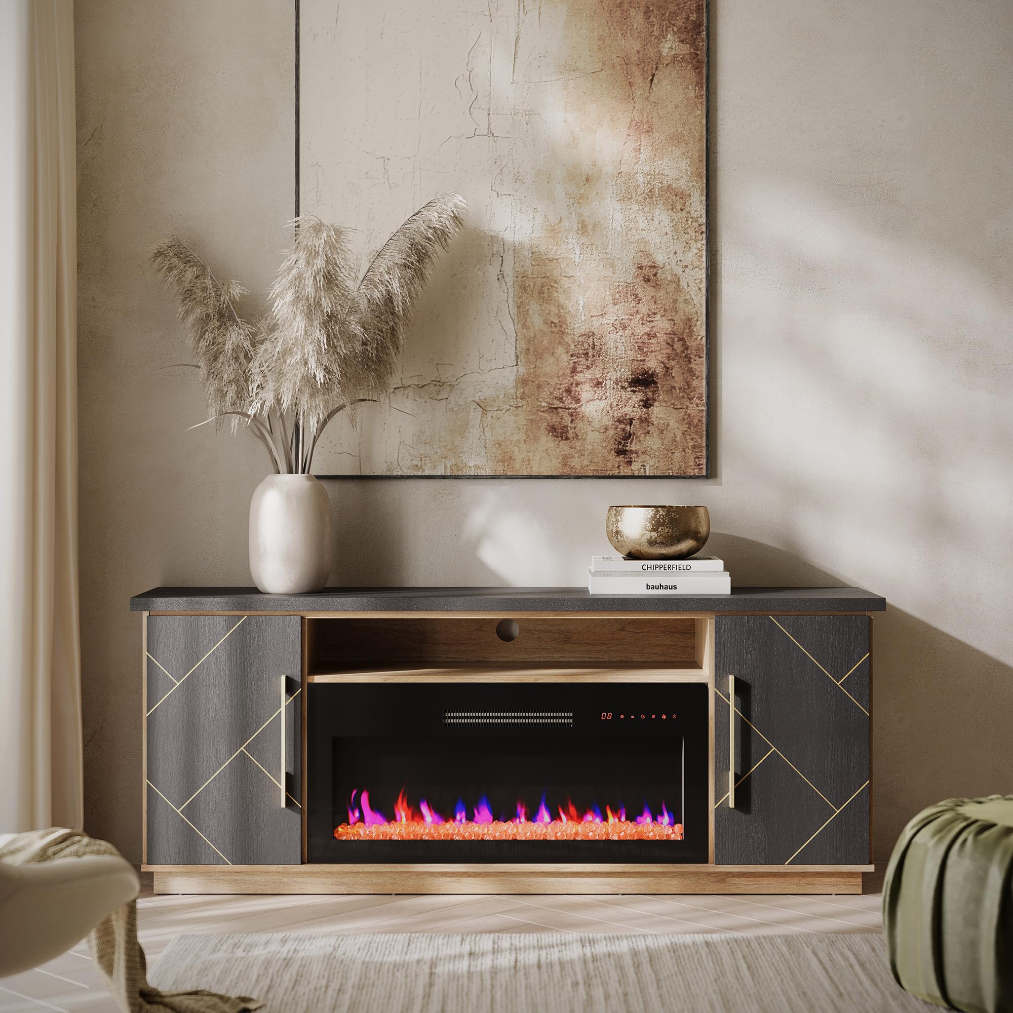 Amazon.com: BELLEZE 68“ Fireplace TV Stand for TV's Up to 75