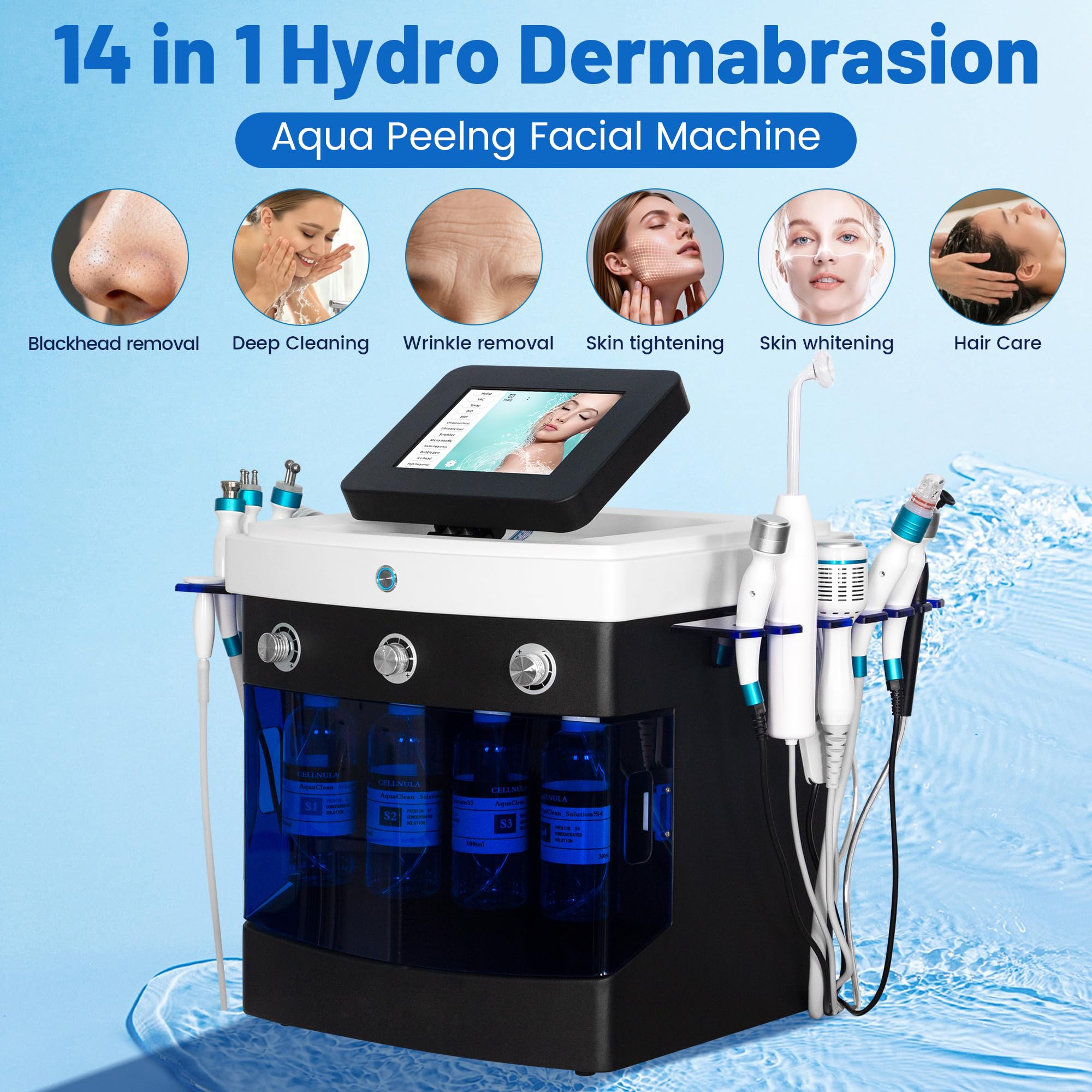 Dispositivo profesional de limpieza facial profunda 14 en 1, eliminación de puntos negros, estiramiento de la piel, reduce las arrugas