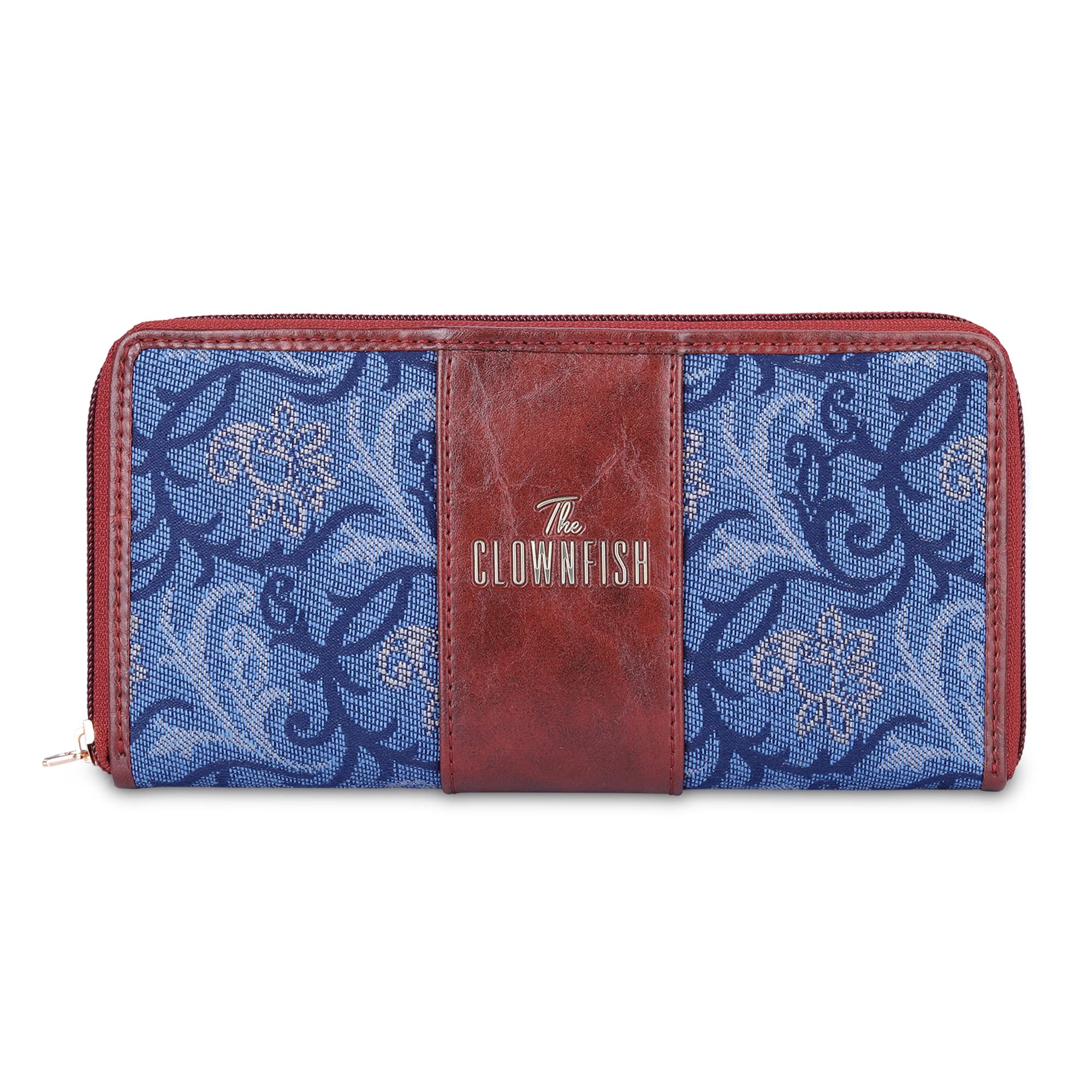 the clownfish Aria Collection Tapestry Fabric & Faux Leather Zip Around Style Womens Wallet Clutch Ladies Purse with Card Holders (Blue- Floral)-picture-42