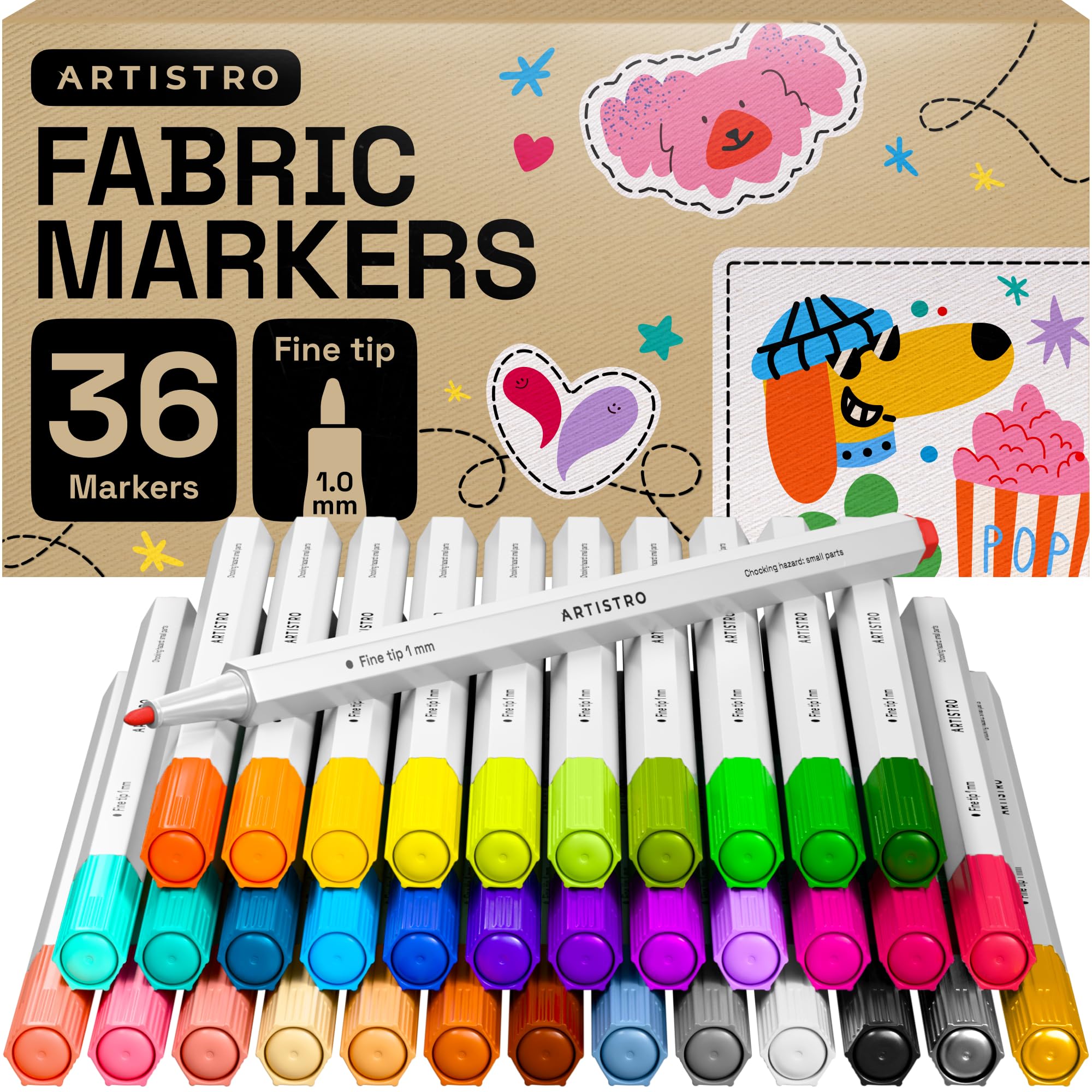 ARTISTRO 36 Fabric Pens Fine Tip for T-Shirts, Clothes, Bags &amp; Canvas