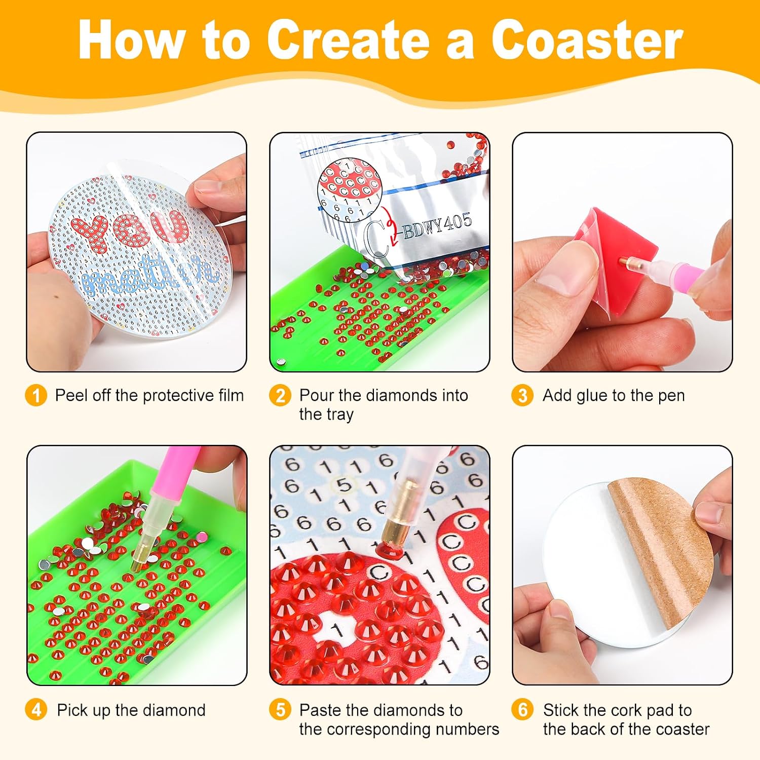 8 Pcs Inspirational Diamond Art Coasters Kit with Holder for Adults, DIY Diamond Painting Coasters with Cork Backing, Non-Slip Inspiring Gem Art Coaster for Home Decor & Gifts