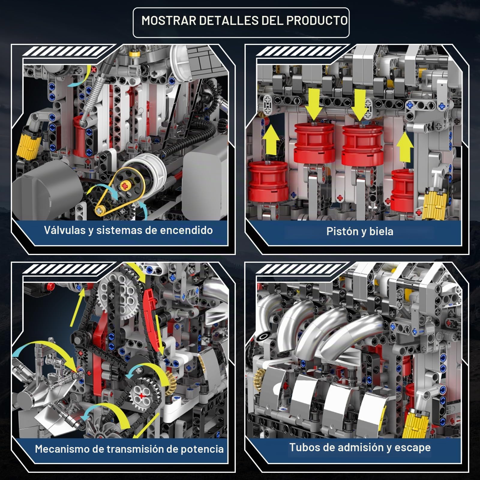 Mould King L4 Bloques De Construcción De Motor Bloques De Construcción con Abrazadera Moc Kit De Modelo De Motor De Gasolina Respetuoso con El Medio Ambiente Adecuado para Adultos (1787 Piezas)