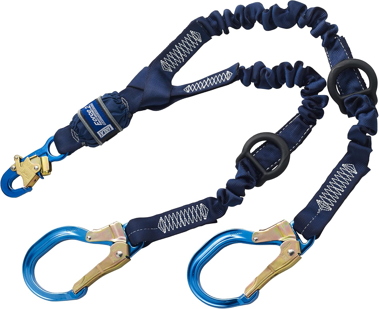 3M DBI-SALA SHOCKWAVE Force2 1246032 Shock Absorbing Lanyard, Snap Hook One End, Alum Rebar 25"" Opening Hooks Leg Ends, Rescue D-Rings Ends, 6