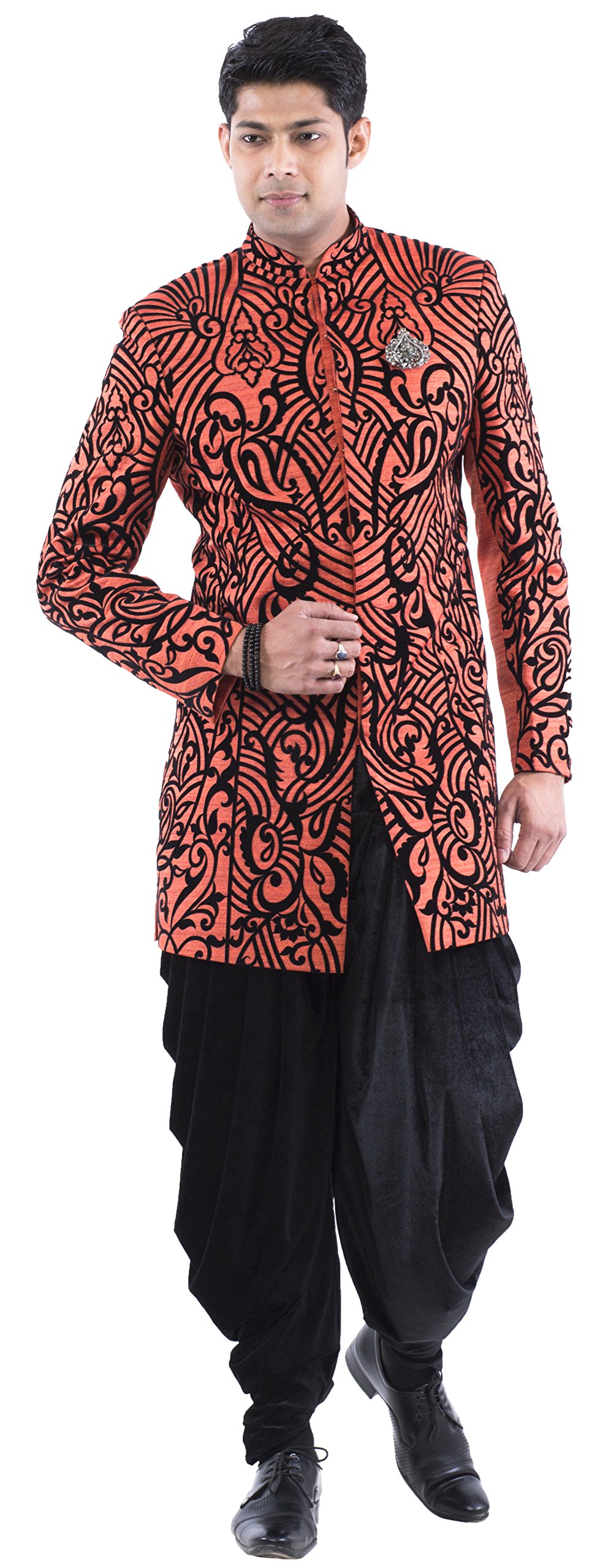 Men's Indowestern Laser Design With Black Heram-image-32