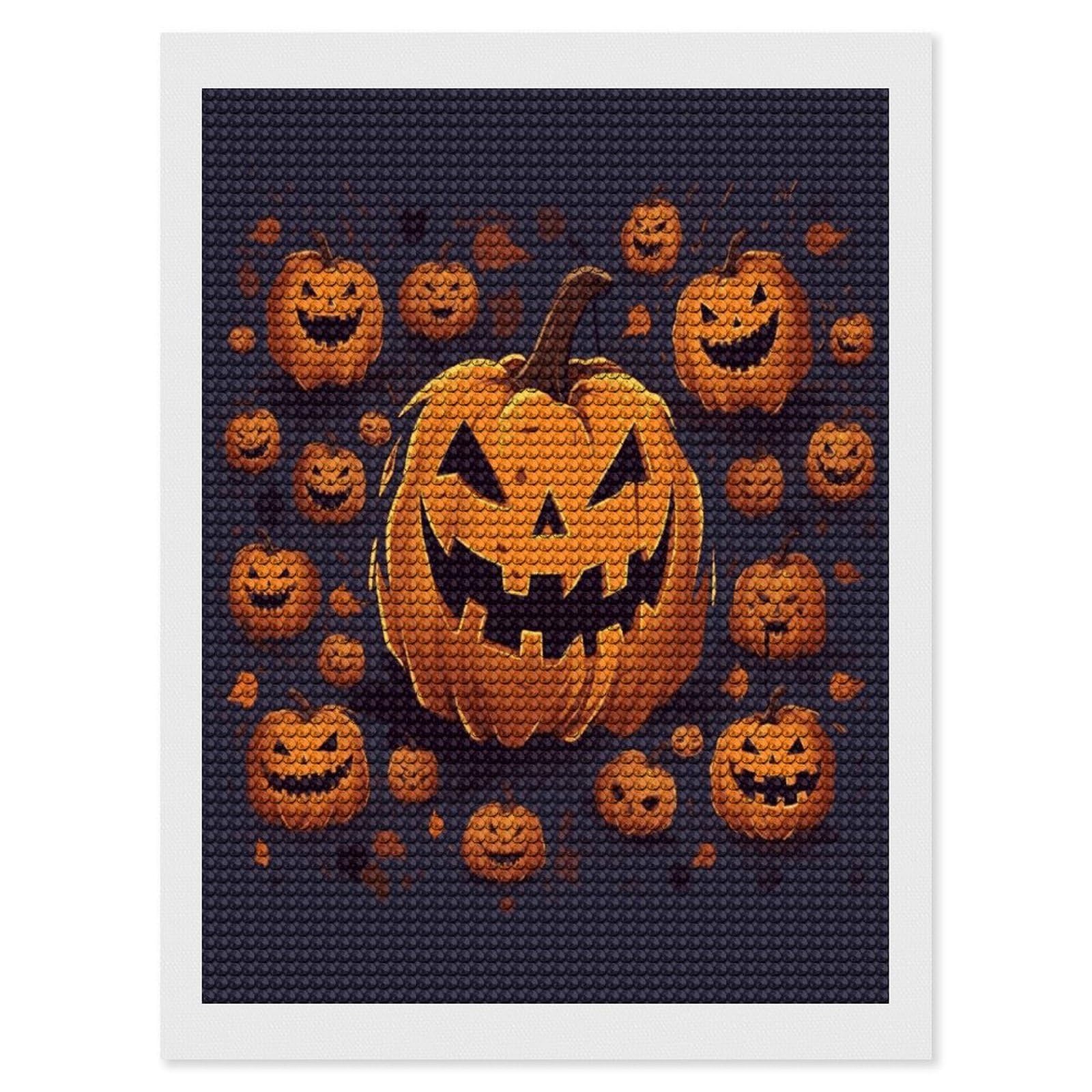 JTREHY Halloween Pumpkin Diamond Art Kits Personalized DIY Round Diamond Painting Kits for Beginner Full Drill Diamonds Dots Paintings for Adults Gem Art Crafts Home Decor