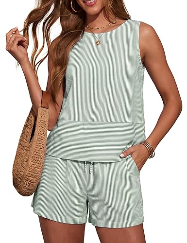 Lomon Women's Trendy 2 Piece Outfits Shorts Sets Summer Crew