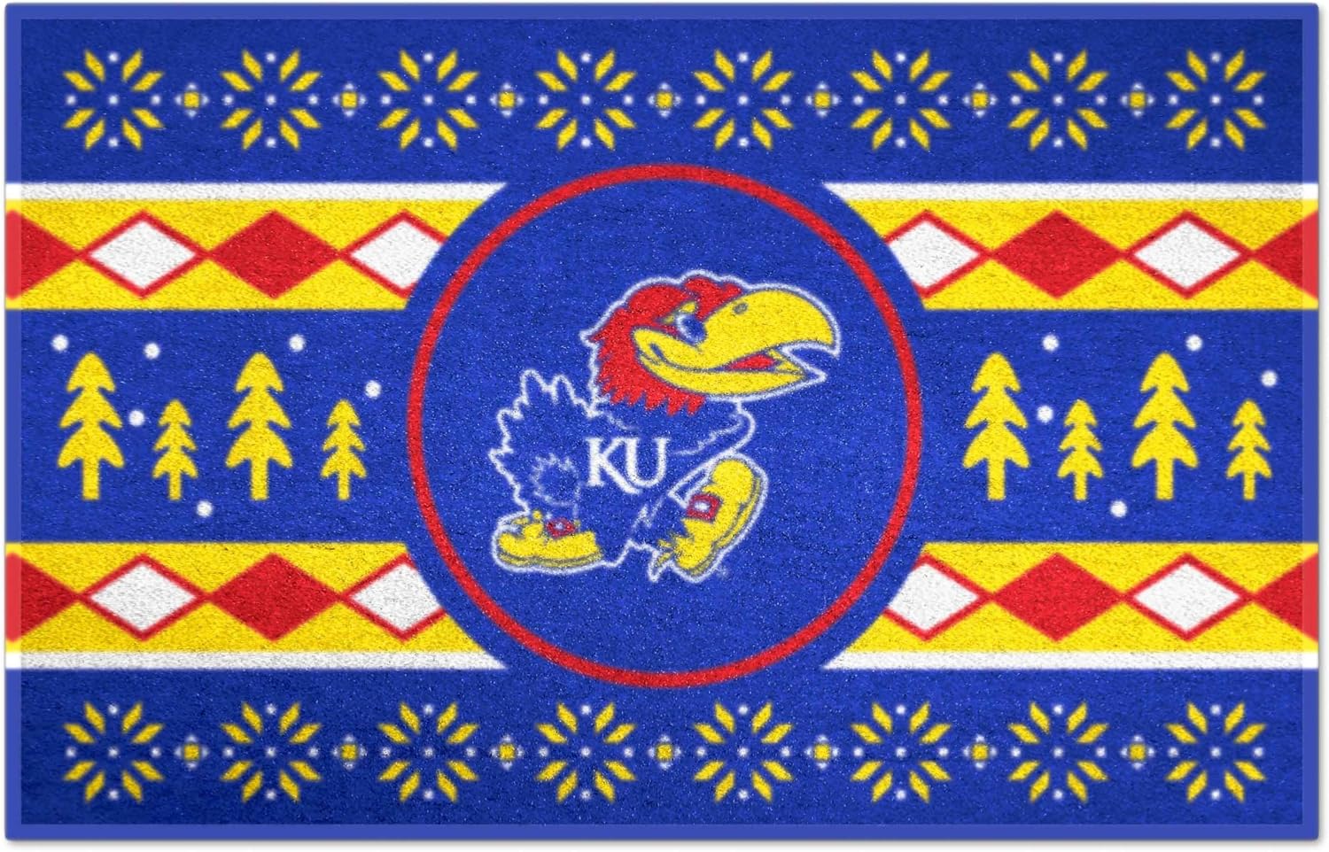 FANMATS 25836 NCAA - Kansas Jayhawks Holiday Sweater Starter Mat Accent Rug - 19in. x 30in. | Sports Fan Home Decor Rug and Tailgating Mat