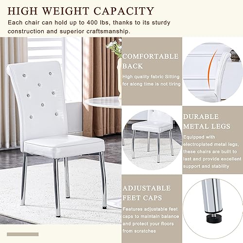 Miniatura 8 de Juego de mesa de comedor moderno de 63 pulgadas para 6 personas, juego de 6 mesas de comedor de cristal con patas de metal plateado, mesa de cocina