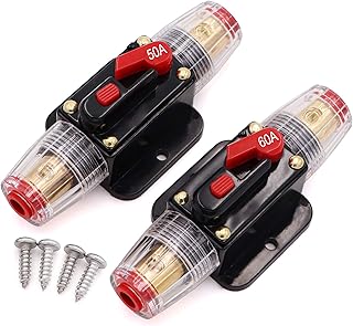 2 pcs Car Audio Resettable Fuse Inline Circuit Breaker 12-24V DC for Car Audio Amps Overload Protection Fuse,Stereo Switch and Solar Inverter System（50A/60A)）