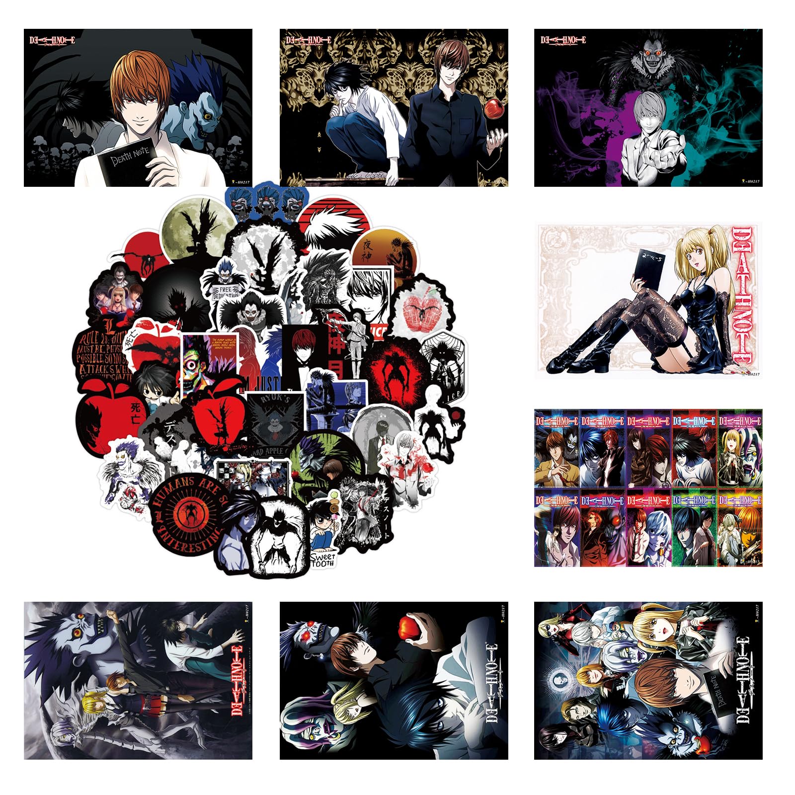 CamiyeHome Anime Death Poster 8 Pcs (with 50 pcs Note Stickers) 16.5 x 11.5 inch Wall Decor Posters for Room Aesthetic Anime Merch Art for Bedroom Living Room Prints HD Posters for Fans