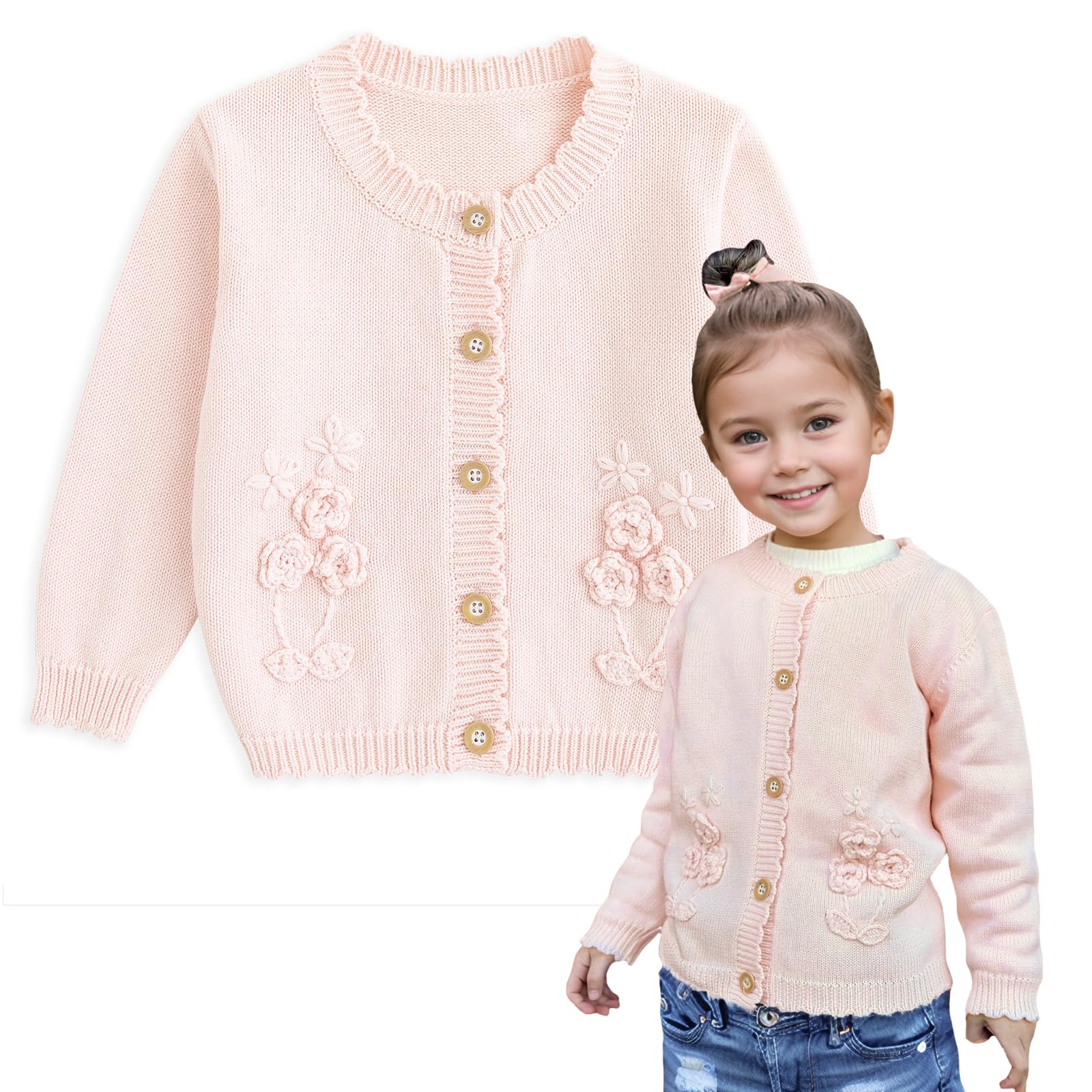 Curipeer Toddler Girl Sweater Cardigans, Long Sleeve Coat, 18M-9Y | Soft Warm Fabric, Spring and Fall Casual Wear, Little and Baby Girl