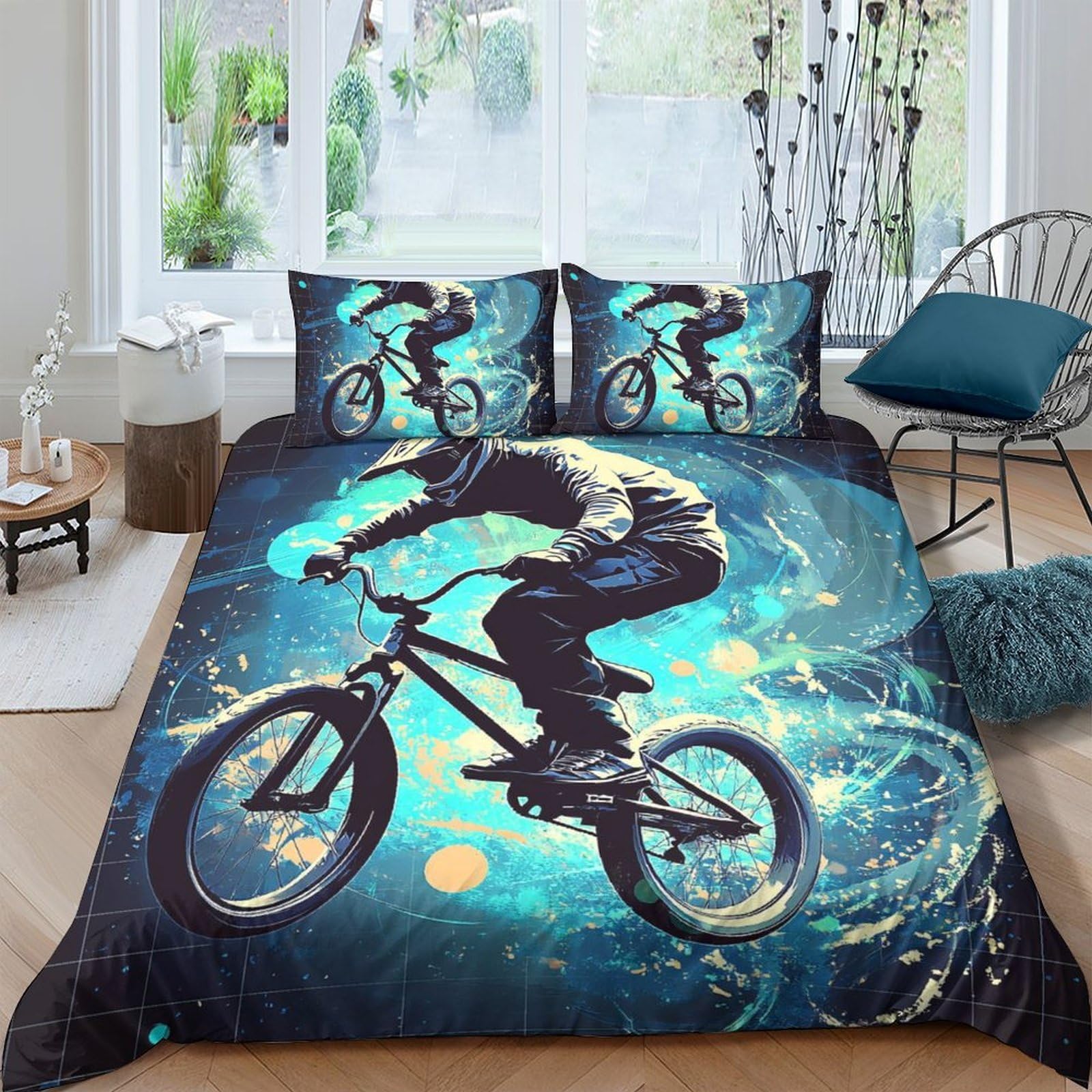 Ctjqhvkz Style-7 3D Printed Bmx Rider Fitted Sheet Microfiber Breathable Urban Bike Bed Cover For Bedroom Guest Room Decor Single（135X200cm）