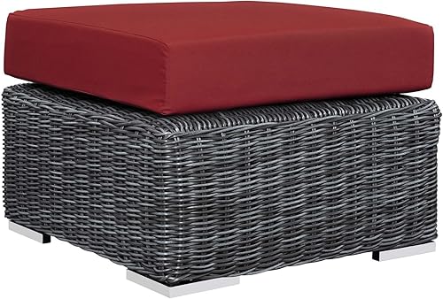 Miniatura 4 de Modway Summon - Otomana cuadrada de mimbre para patio al aire libre, color gris