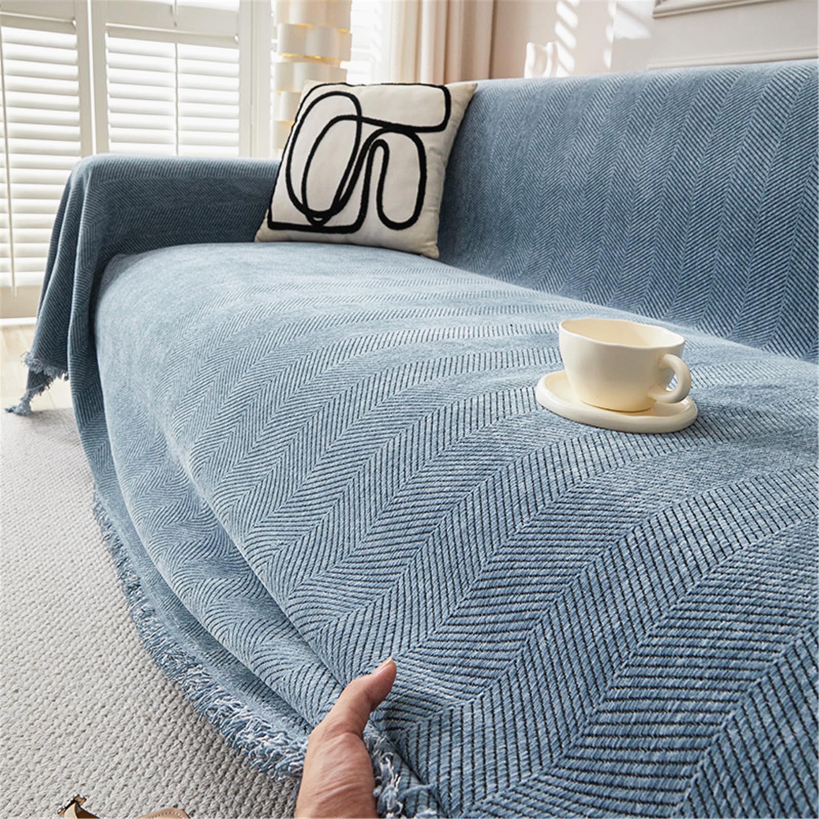 FANSU Throw for Sofa Large 1/2/3/4 Seater Extra Large Throw Blanket Sofa Reversible Versatile Woven Soft Blanket Throw Decorative Blankets for Settees Couch Sofa Bed armchair (Blue,90x90cm)