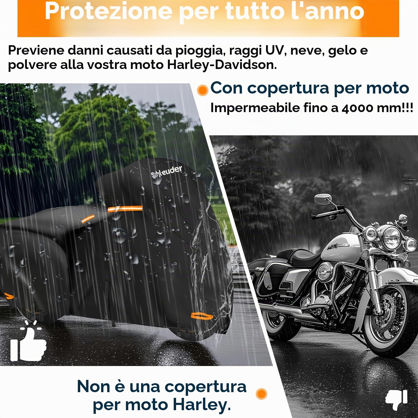 Telo per Harley Davidson-Telo per Harley Tutte Stagioni con Cinghie Antivento Strisce Riflettenti,Telo Moto per Harley Davidson da Esterno, Telo Copri Moto per Harley Touring, Goldwing, 270X110X130CM