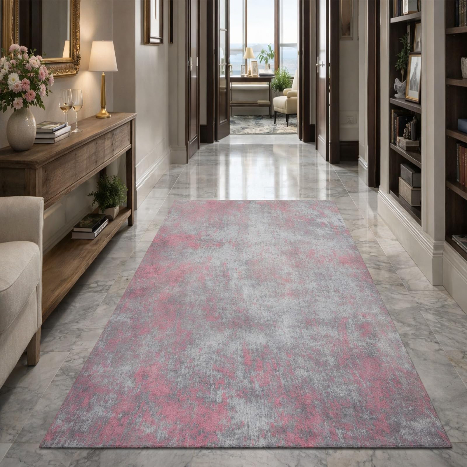 Tapis de salon abstrait rose et gris 155x200 cm pour décoration de chambre