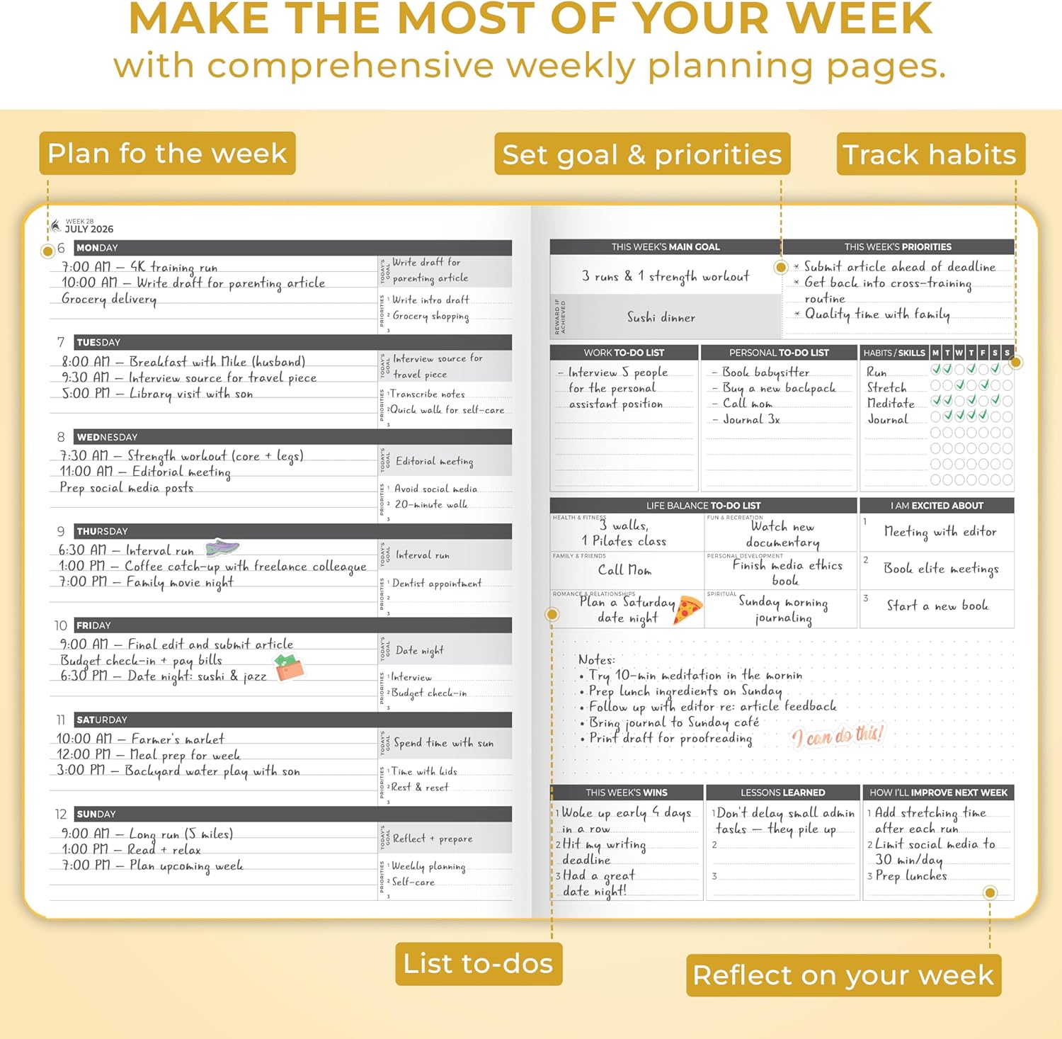Clever Fox Planner PRO Dated (Jan 2026–Jan 2027) Weekly & Monthly Life Planner to Increase Productivity, Time Management and Hit Your Goals – Organizer, Gratitude Journal – A4 Size (Amber Yellow)
