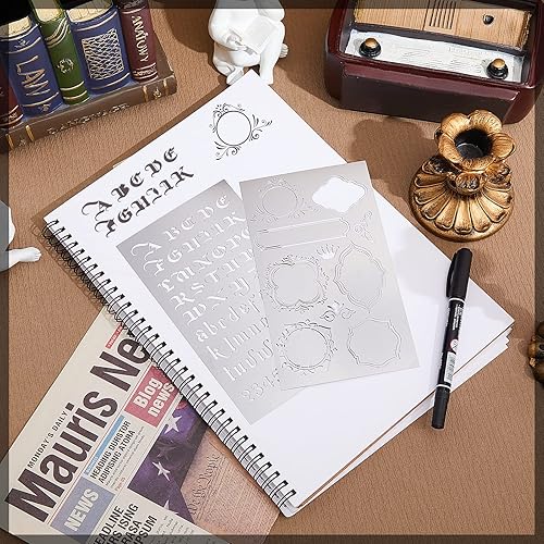 Miniatura 4 de Lewtemi 8 plantillas metálicas de números de letras de 4 x 7 pulgadas, plantillas de alfabeto de acero inoxidable para grabar, pintura, diario