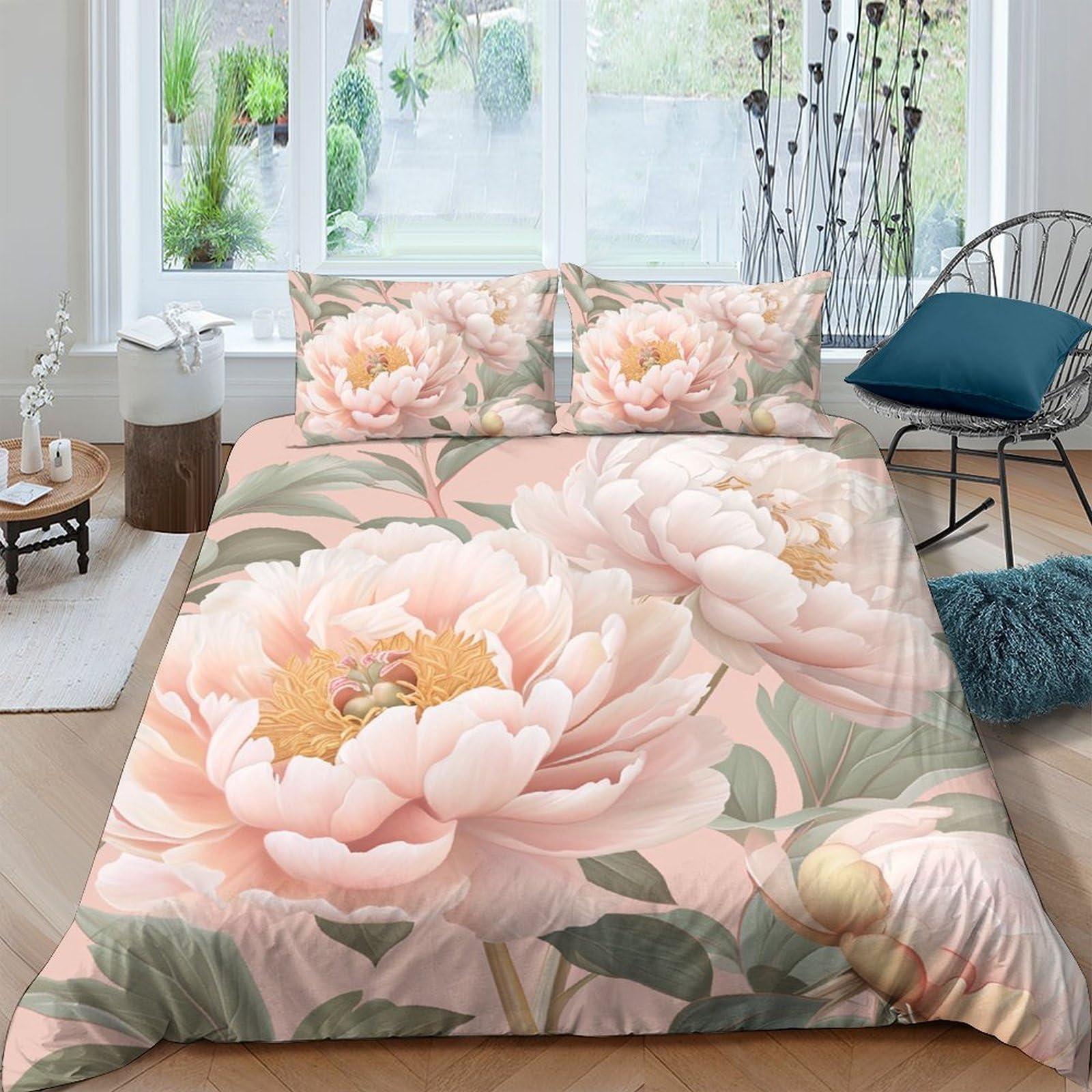 Ctjqhvkz Style-1 3D Printed Blush Peony Fitted Sheet Microfiber Soft Floral Bed Cover For Bedroom Guest Room Mattress Decor Single（135X200cm）