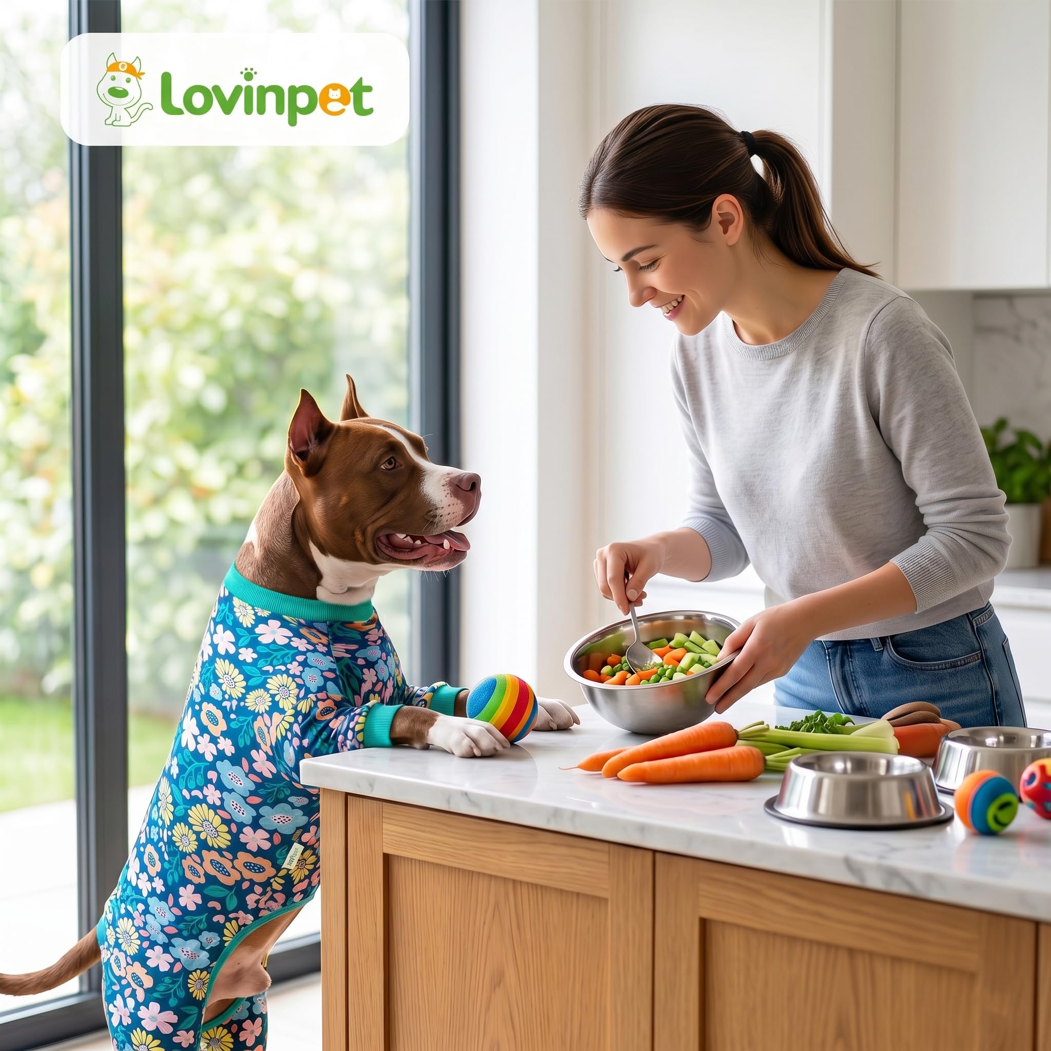 LovinPet Einteiler für Hunde nach Operationen, für große Hunde, nach Operationen, leichter Stoff, Pitbull-Hundepullover, Pyjama, Welpen-Pyjama, Pitbull-Kleidung, Blau-Grün, Größe XL