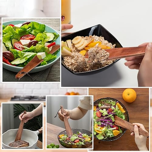 Miniatura 6 de Yinkin 2 espátulas de madera de teca de 9.8 pulgadas para cocinar, espátula de madera plana, espátula de madera pequeña, espátula de huevos,