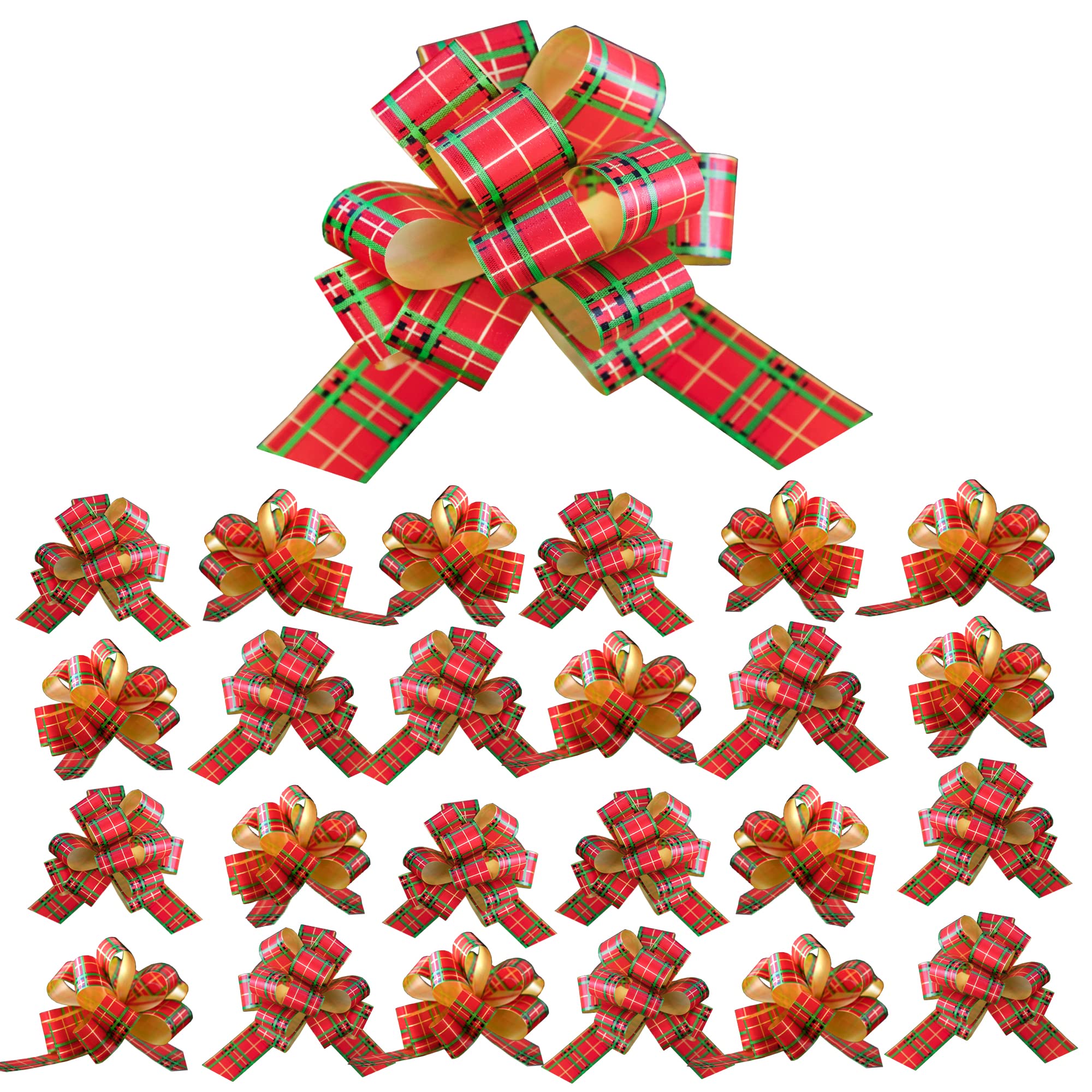 24 PCS of Eye-Catching Xmas Pull Bows for Easy Gift Wrapping with Ribbon - 5" Wide Wrap Bows for Christmas Tree Decoration, Holiday Décor, Present Wrapping, Baskets, Birthday, Easter - Stripe Bows