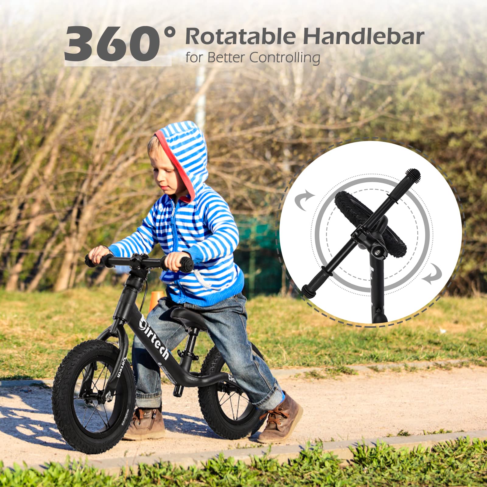 Hello-5ive Bici da 30,5 cm per ragazzi e ragazze di 3, 4, 5, 6 anni, con telaio in nylon leggero, senza pedali per bambini, con sedile regolabile e pneumatici pneumatici