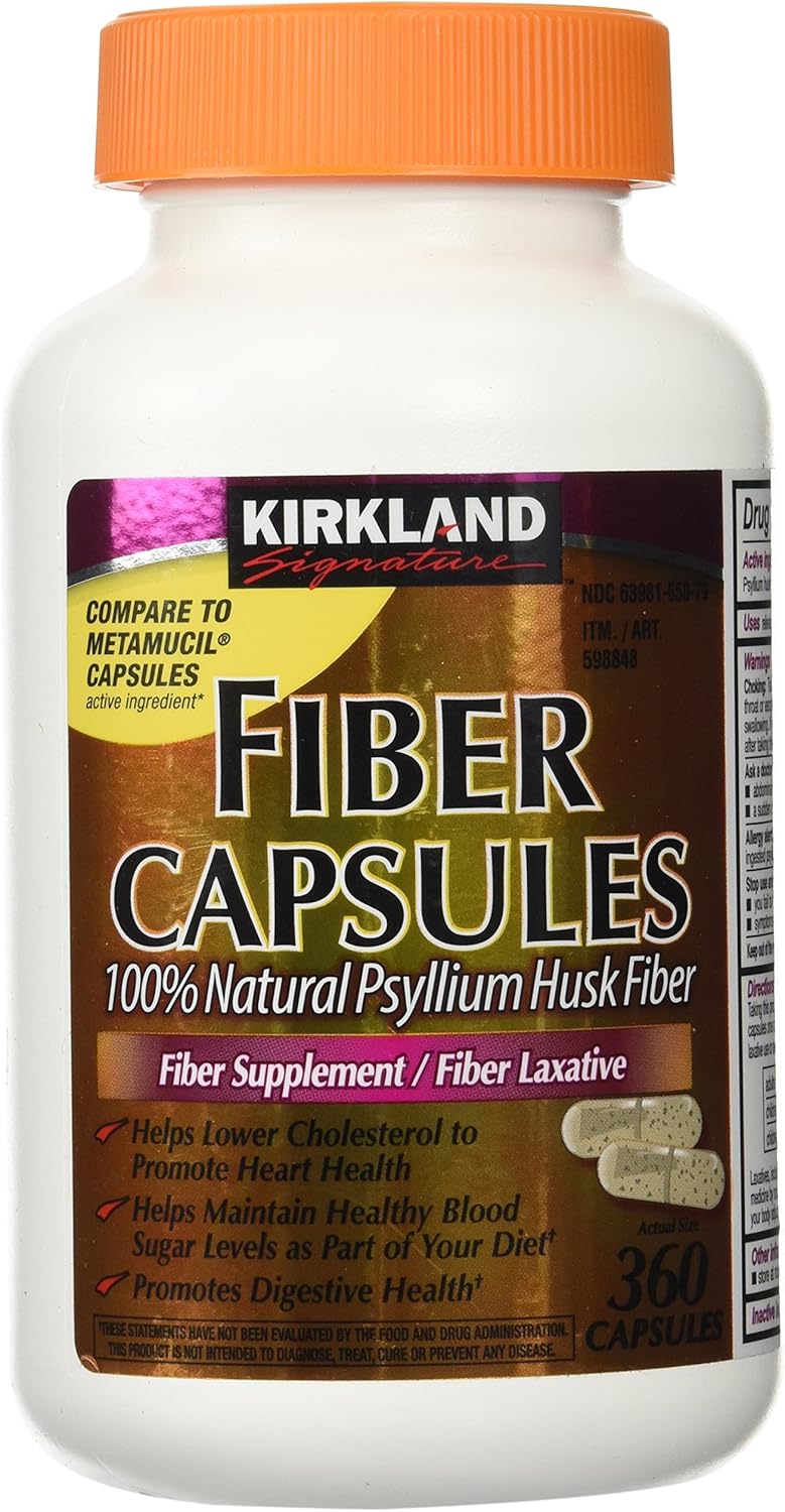 Fiber Capsules Kirkland Therapy for Regularity/Fiber Supplement, 360 capsules - Compare to the Active Ingredient in Metamucil Capsules : Health & Household