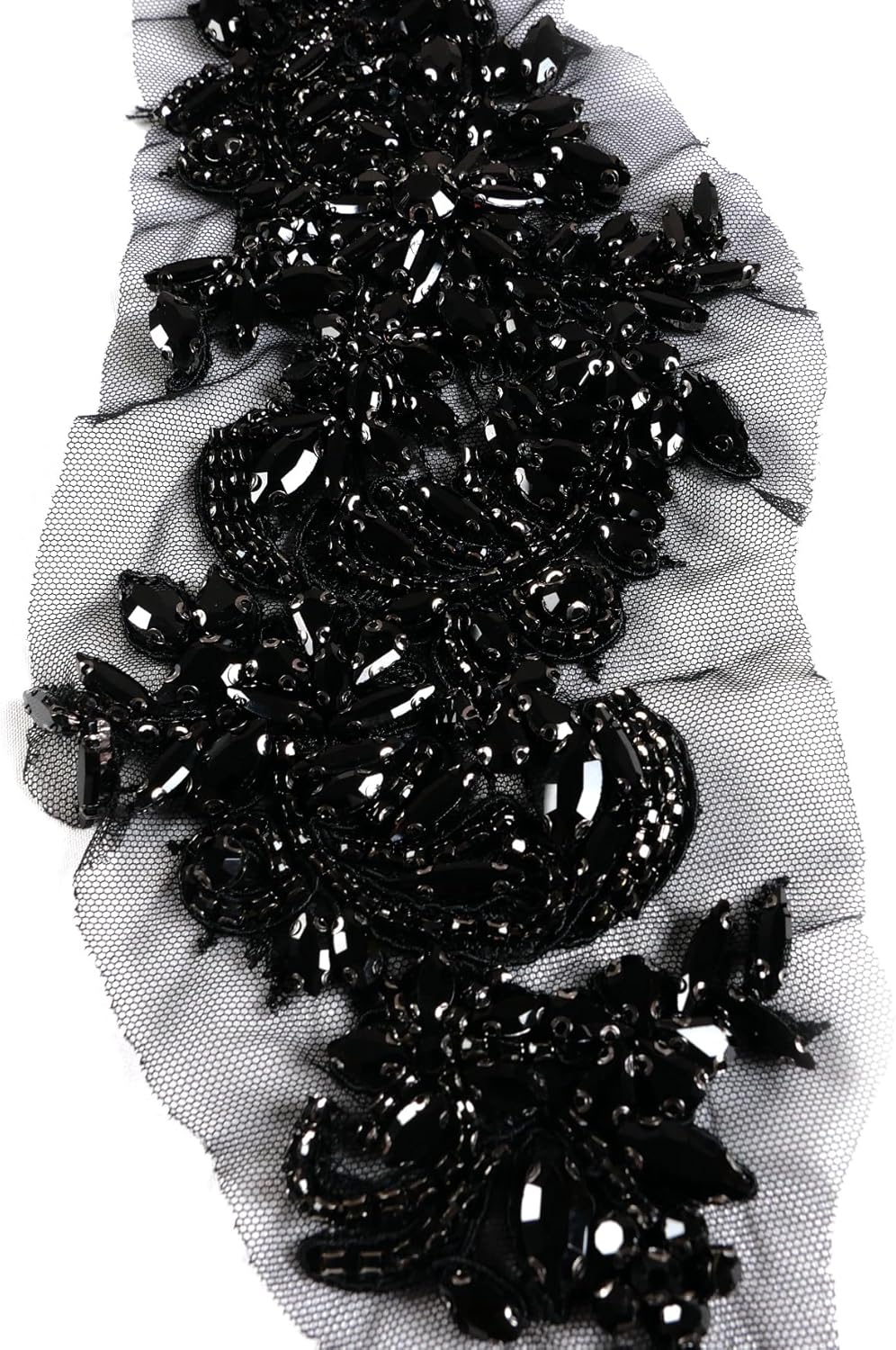 Luxury Look Shiny Rhinestone Pair Applique Patch in Gold Silver champgane AB Color for Prom Dress Belt Arts Crafts Sewing decorat (Black)