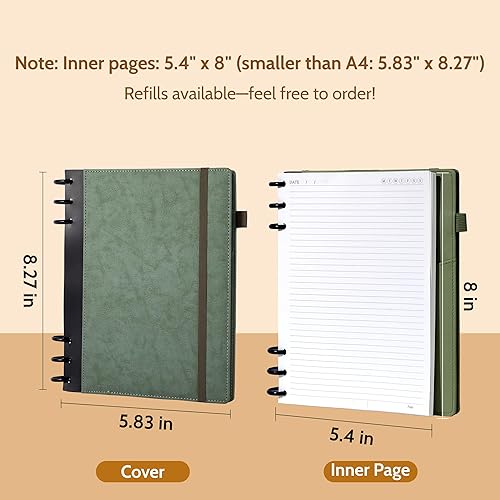 Miniatura 7 de Yoment Cuadernos de cuero para el trabajo, recargables, 224 páginas, 3.53 ozm de grosor, 5 temas, con separadores extraíbles, pestañas de tapa dura,