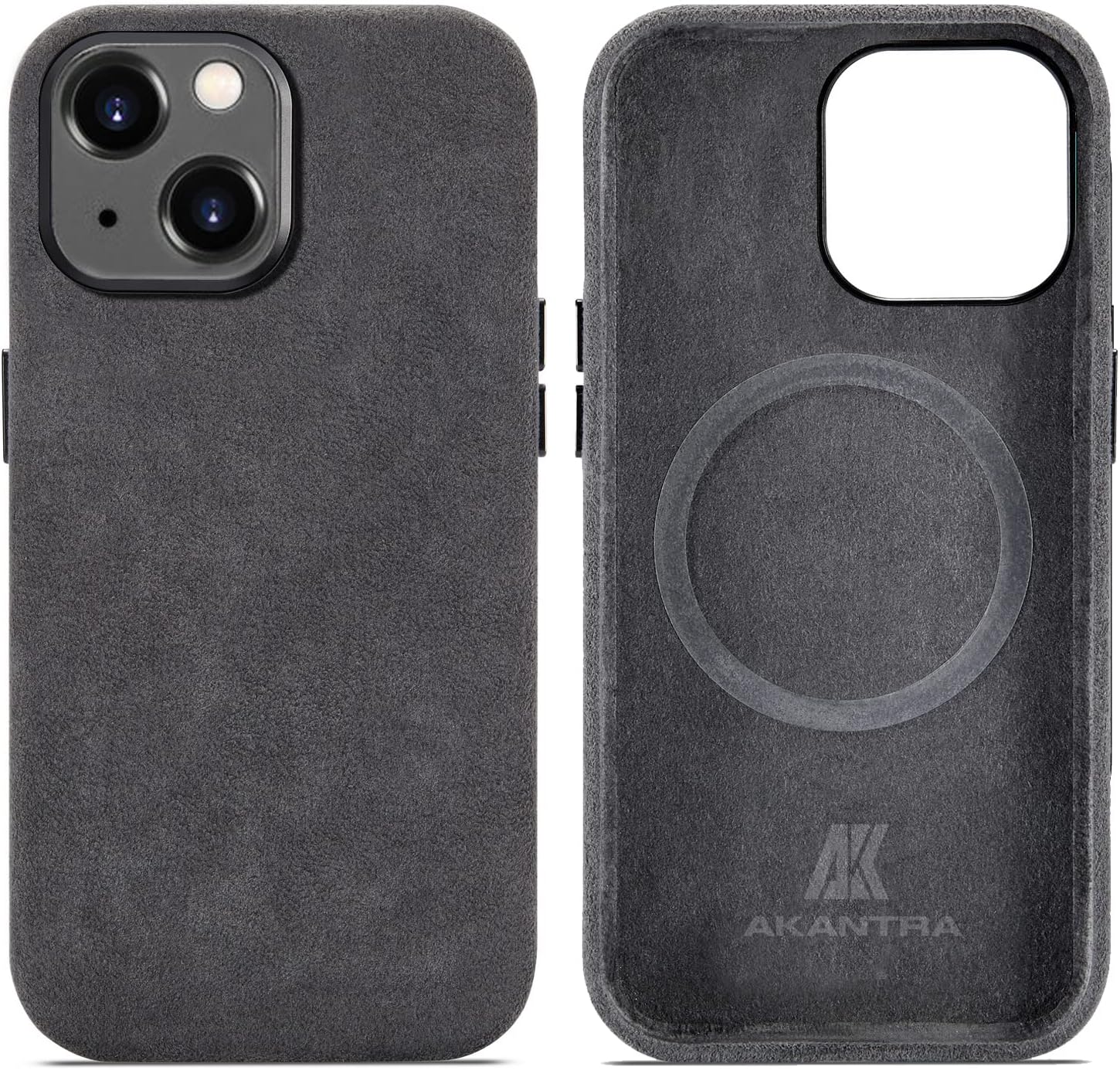 AKANTRA Alcantara Case for Apple iPhone 15 Plus, Handmade Fully-Wrapped Synthetic Suede Cover, Compatible with Magsafe Wireless Charging (iPhone15 Plus, Black)