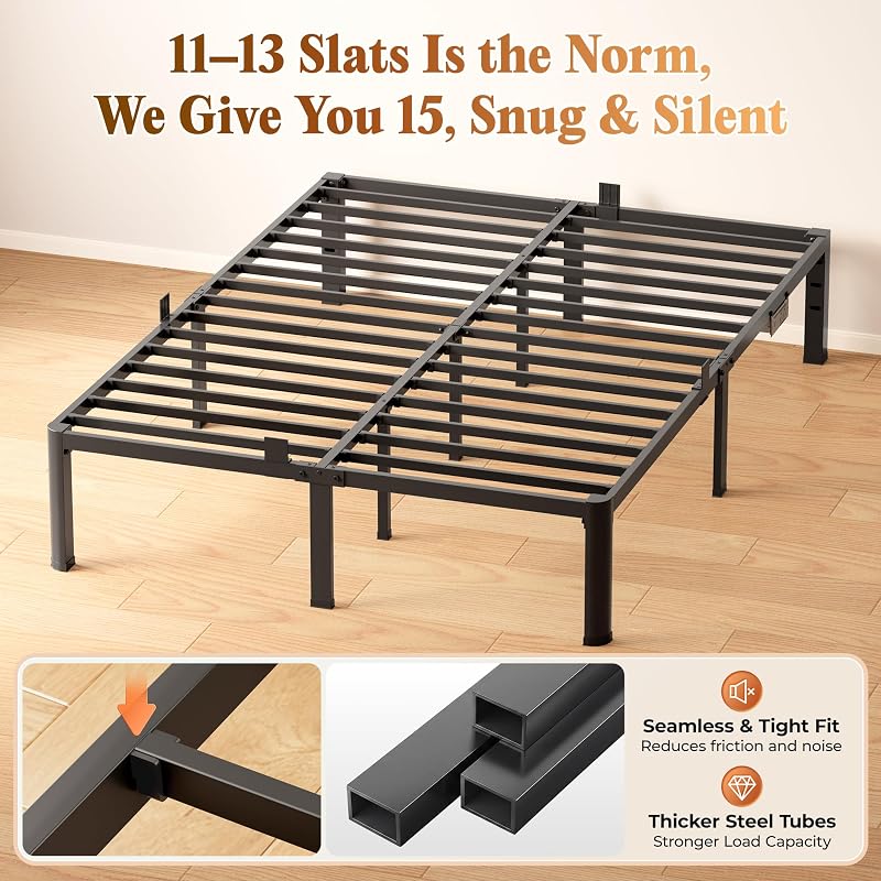 PRAISUN 4000LBS Queen Bed Frame with Charging Station, 14 inch Bedframe image 6