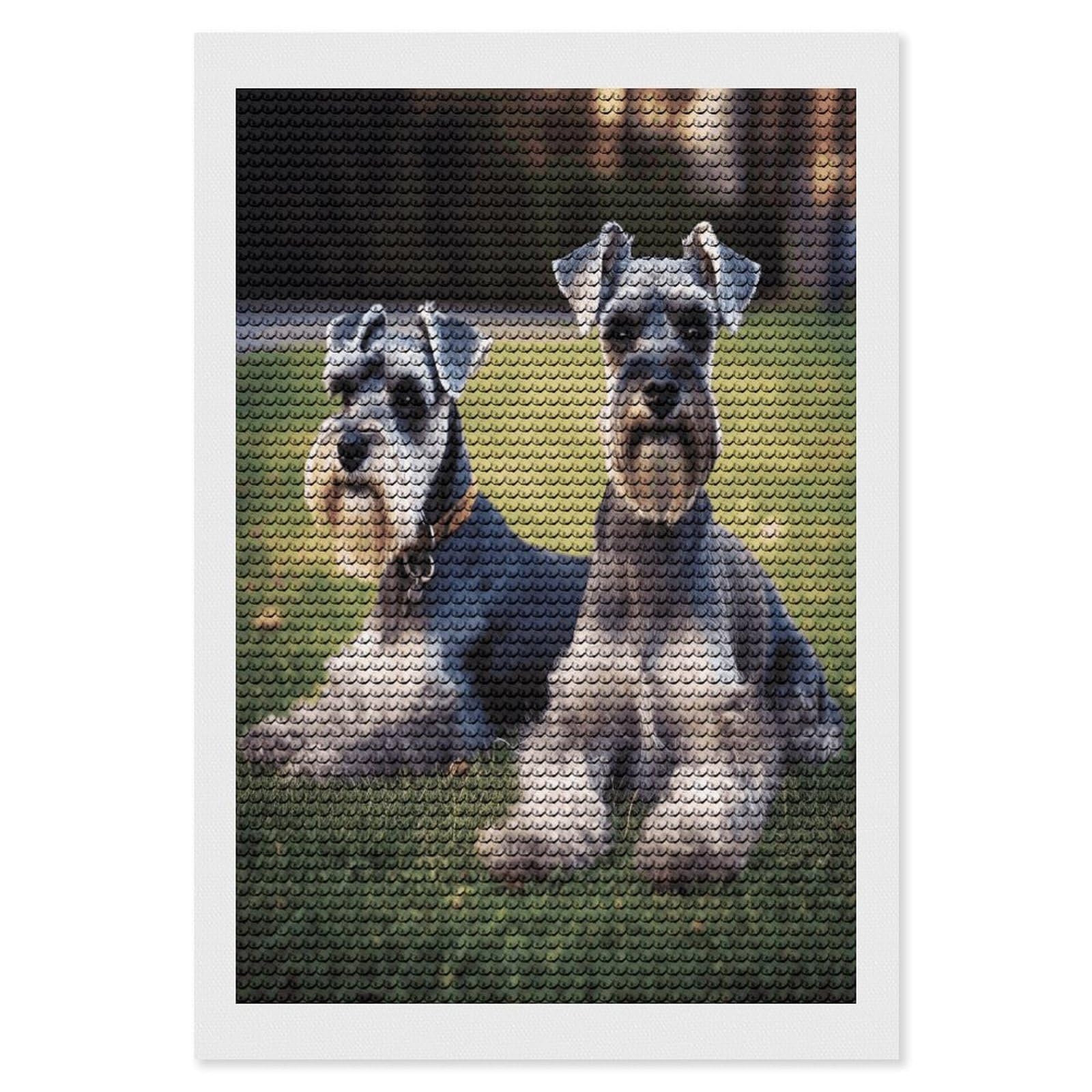 JTREHY Adult Schnauzer Dogs Diamond Art Kits Personalized DIY Round Diamond Painting Kits for Beginner Full Drill Diamonds Dots Paintings for Adults Gem Art Crafts Home Decor