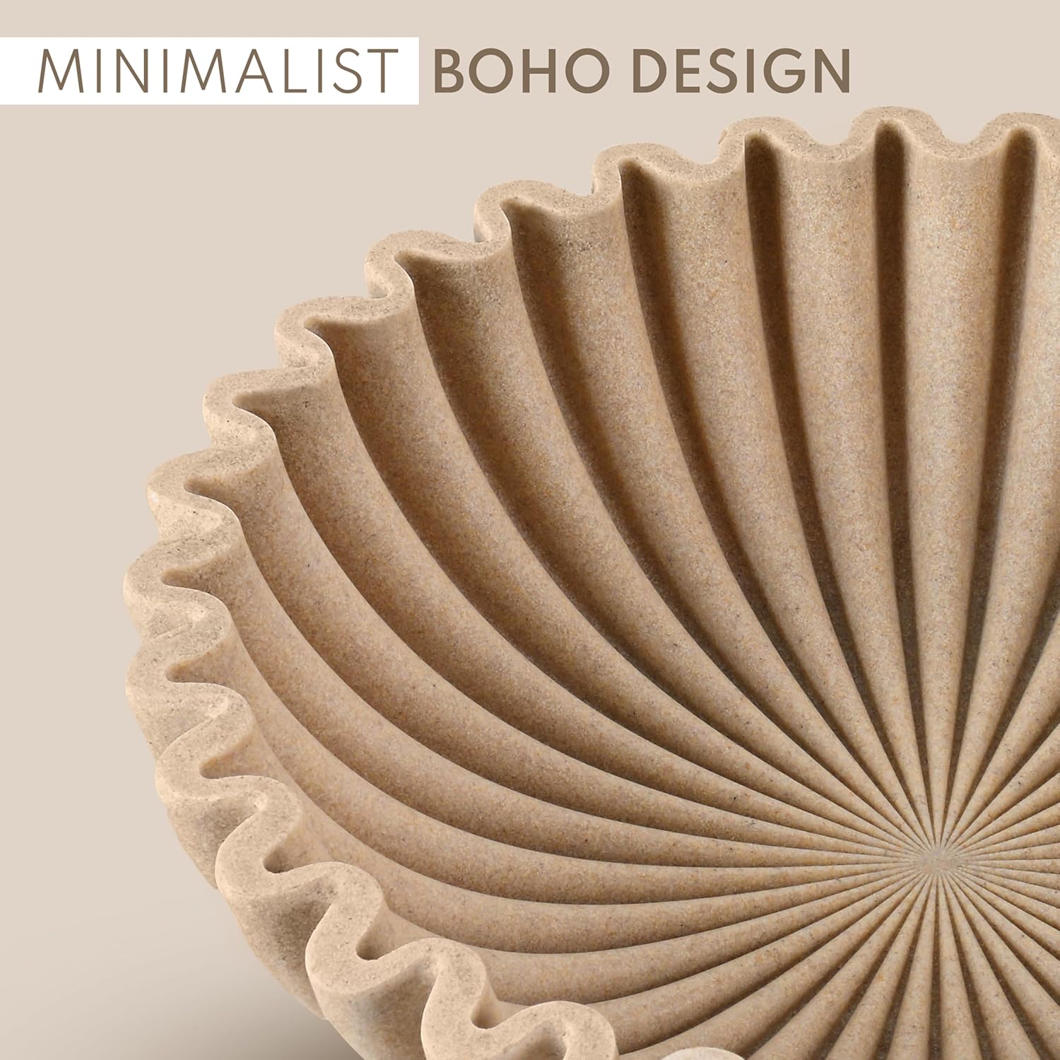 12" Extra Large Decorative Bowl – Decorative Fruit Bowl for Kitchen Counter, Modern Handmade Bowls for Home Decor, Ruffle Decor, Stylish Key Bowl for Entryway Table, Beige Artificial Stone - Image 8