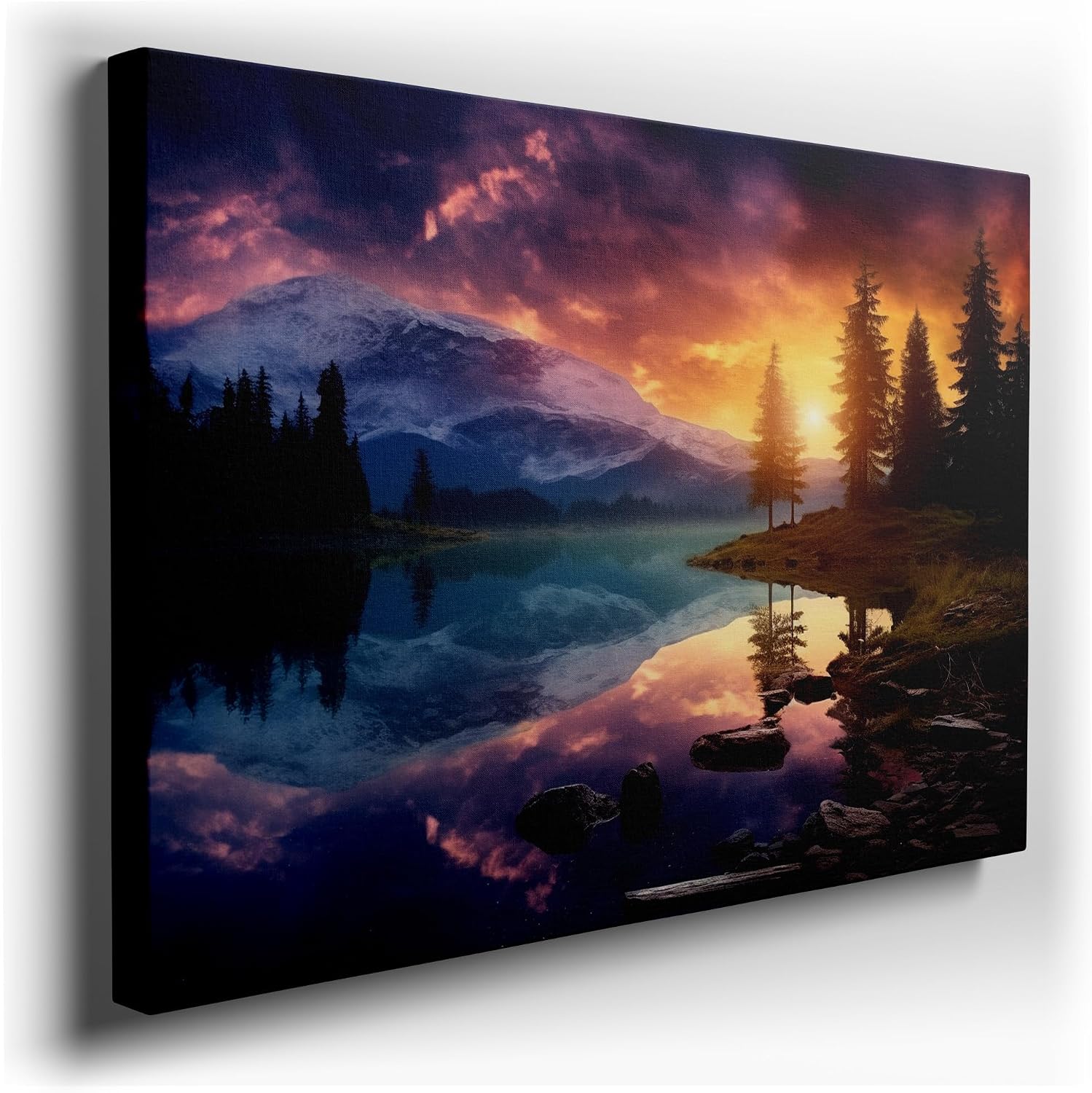 Canvas for Living room. Whispering Colors of Dusk: A Serene Lakeside Tranquility, 27 x 18 inch Canvas Wall Art - Ready to Hang - 69x46 cm (27x18 inch)