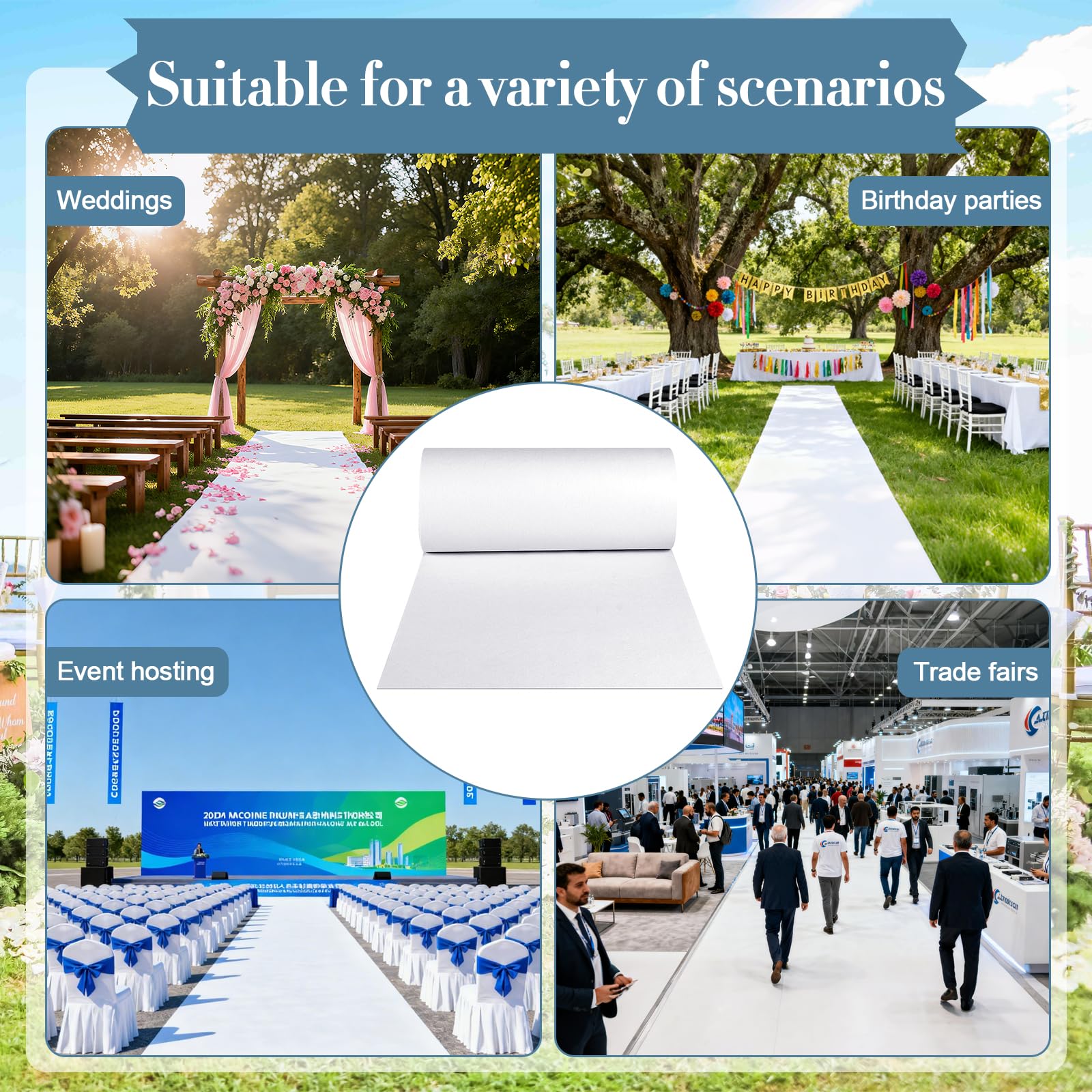 TWSOUL Tappeto bianco per matrimonio, 1 m x 10 m, per matrimonio, spessore 2,2 mm, per eventi, fiere, per ricevimenti, per la prima volta