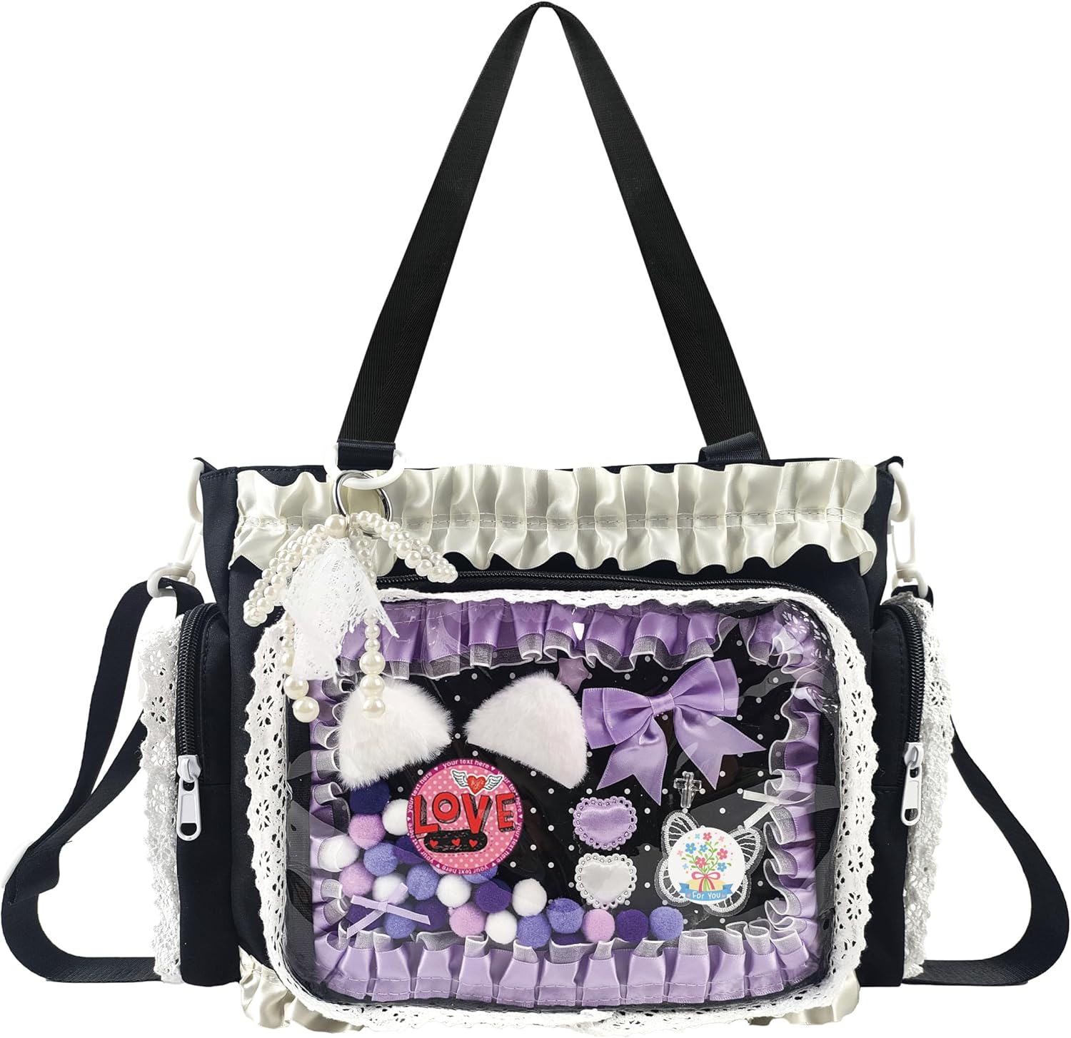 Ita Bag,DIY Clear Pin Display Bag with Insert and Accessories,Anime Kawaii Ita Crossbody Purse,Women Y2K Shoulder Bags