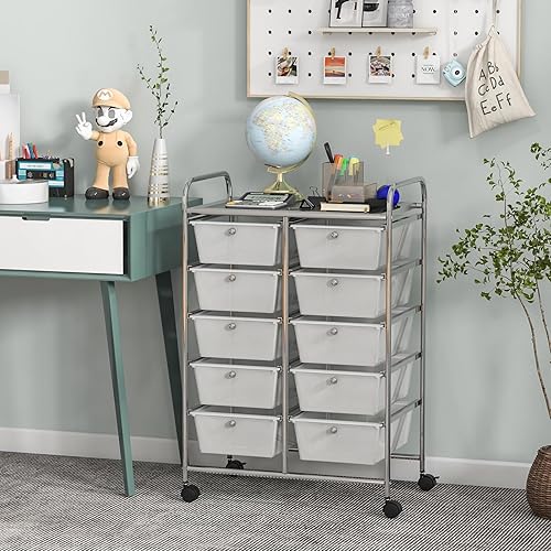 Miniatura 4 de Giantex Carrito con ruedas de 10 cajones, organizadores de aula, carrito de almacenamiento con ruedas, para profesores, oficina, hogar, suministros