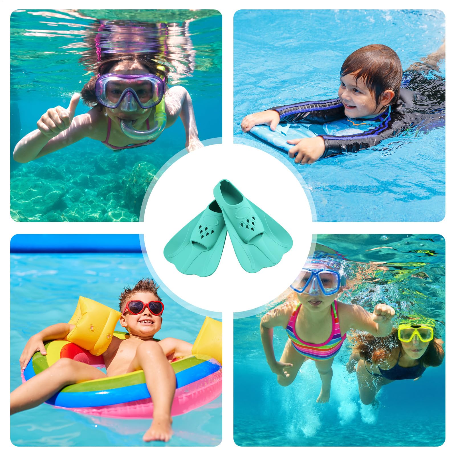 Pinne Per Bambini Allenamento Nuoto Con Pinne Corte Per Ragazzi | Attrezzatura per Allenamento in Piscina adatti a Snorkeling, Immersione, Piscina, Bodyboarding, Fitness, Viaggio, Spiaggia e