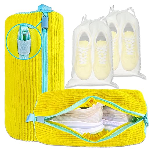 XXL Shoe Washing Machine Bag - 2-Pack Reusable Shoes Cleaning Bags, 360° Deep Clean for Tennis Shoes, Sneakers and Slippers, Includes 2 Shoe Storage Dust Bags (Yellow)