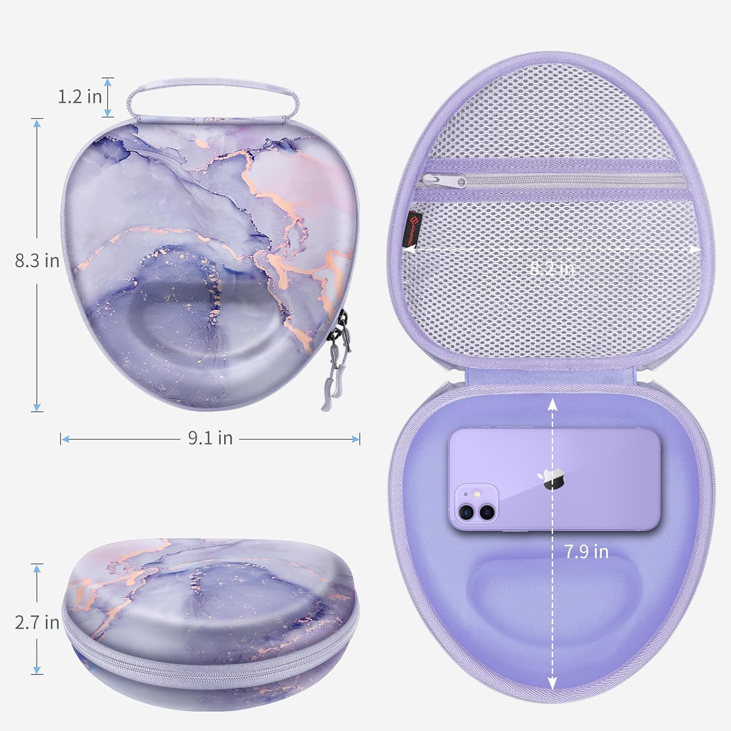 Fintie Hard Case for AirPods Max Headphone, Replacement Protective Travel Carrying Storage Bag with Auto Wake/Sleep for AirPods Max (Lilac Marble) - Image 6