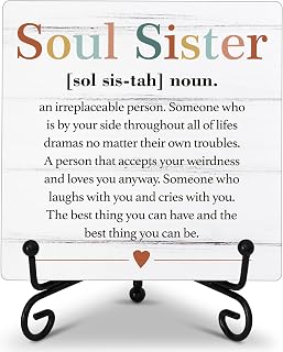 Friendship Quote Desk Sign, Soul Sister Definition Wooden Plaque Sign With Iron Stand, Christmas Birthday Thank You Gifts for Best Friends Besties, Sister Sign Desk Decor for Home Bedroom Table Shelf