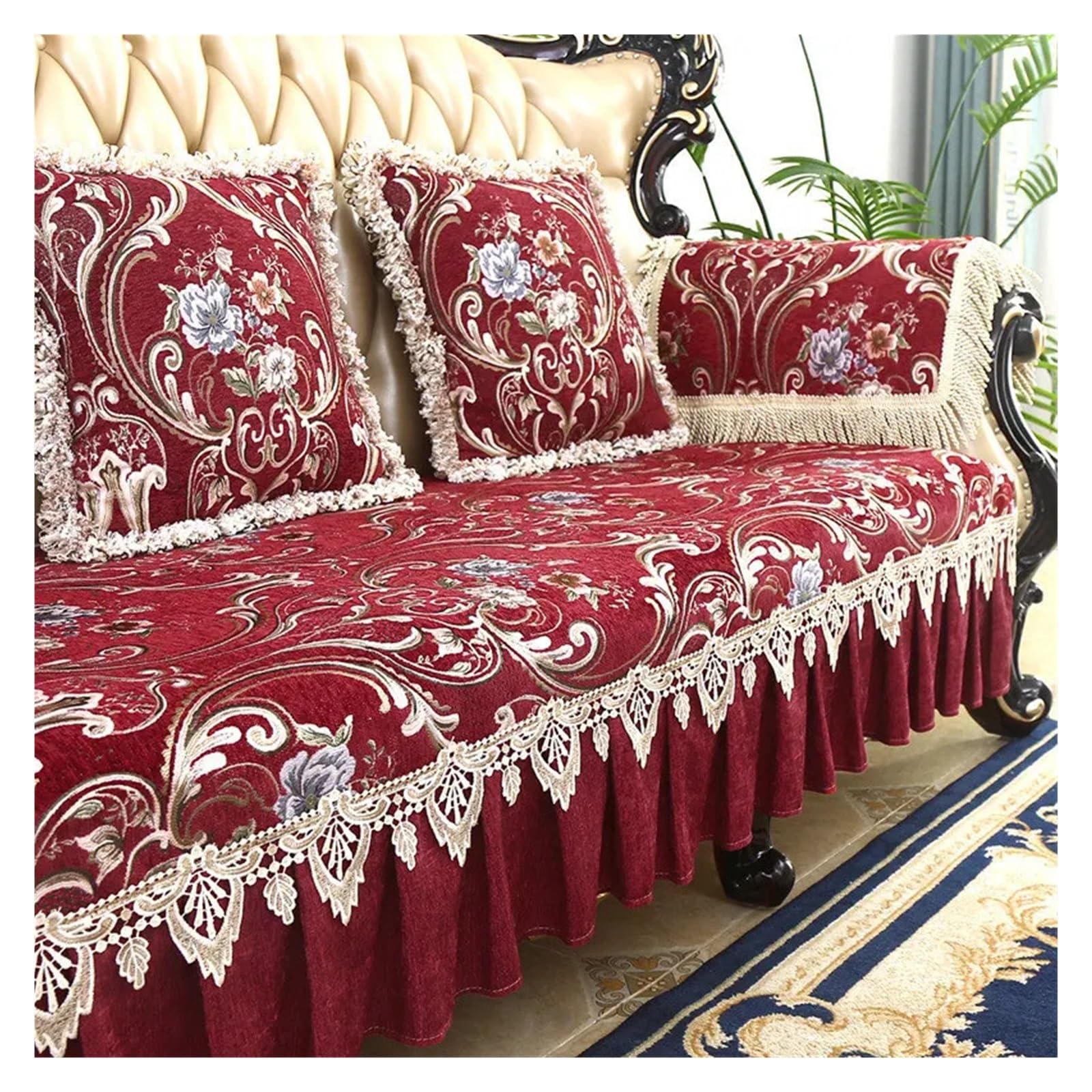 GCYEIDMA Vintage Sofa Cover Vintage Sofa Cover, 1 2 3 Seater, Couch Slipcovers, Leather Armchair, Furniture Protector, 4 Seat(Red,Backrest-80x180cm)