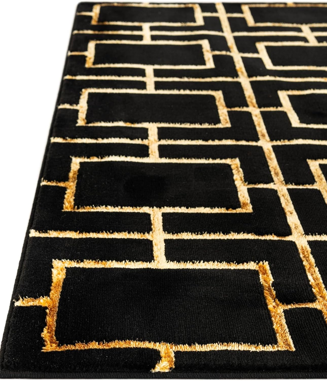 Rugs.com - Marilyn Monroe™ Glam Trellis Rug – 12 Ft Runner Black and Gold Easy-Clean Stain-Resistant Rug - Perfect for Hallways, Entryways, and Bedrooms