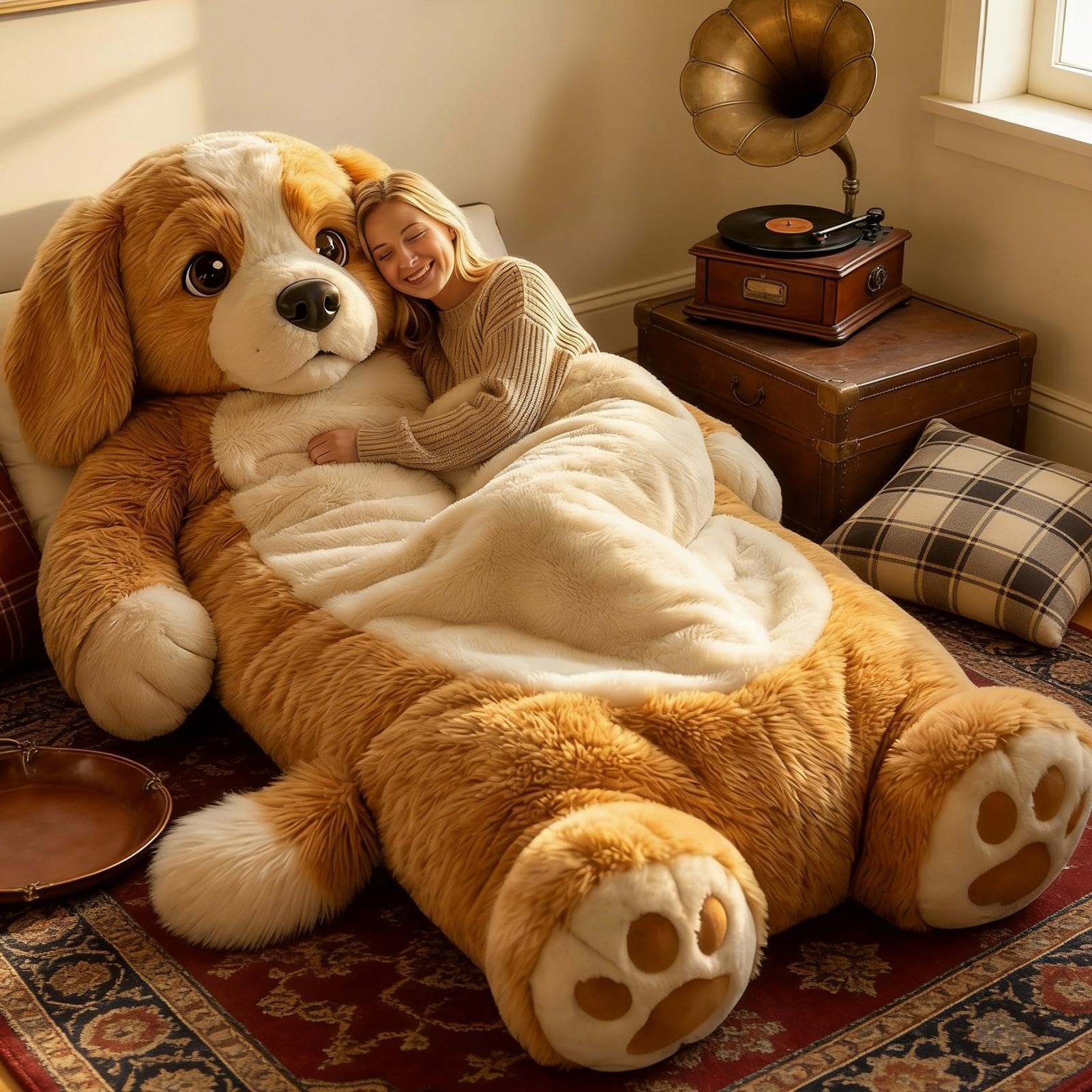 Dog Sleeping Bag For Humans | Adorable Dogs Envelope Sleeping Bag | Adults Soft Plush Animal Mattress, Warm Comfortable Lounging Blanket For Women Men, Home, Camping, Sleepovers — view 8