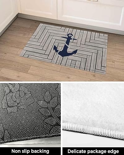 Miniatura 4 de Plush Shag Bath Rugs Navy Blue Anchor Nautical Soft Fluffy Floor Doormat CarpetNon-Slip Door Mats for Living Room Bedroom Kitchen Entryway Splicing
